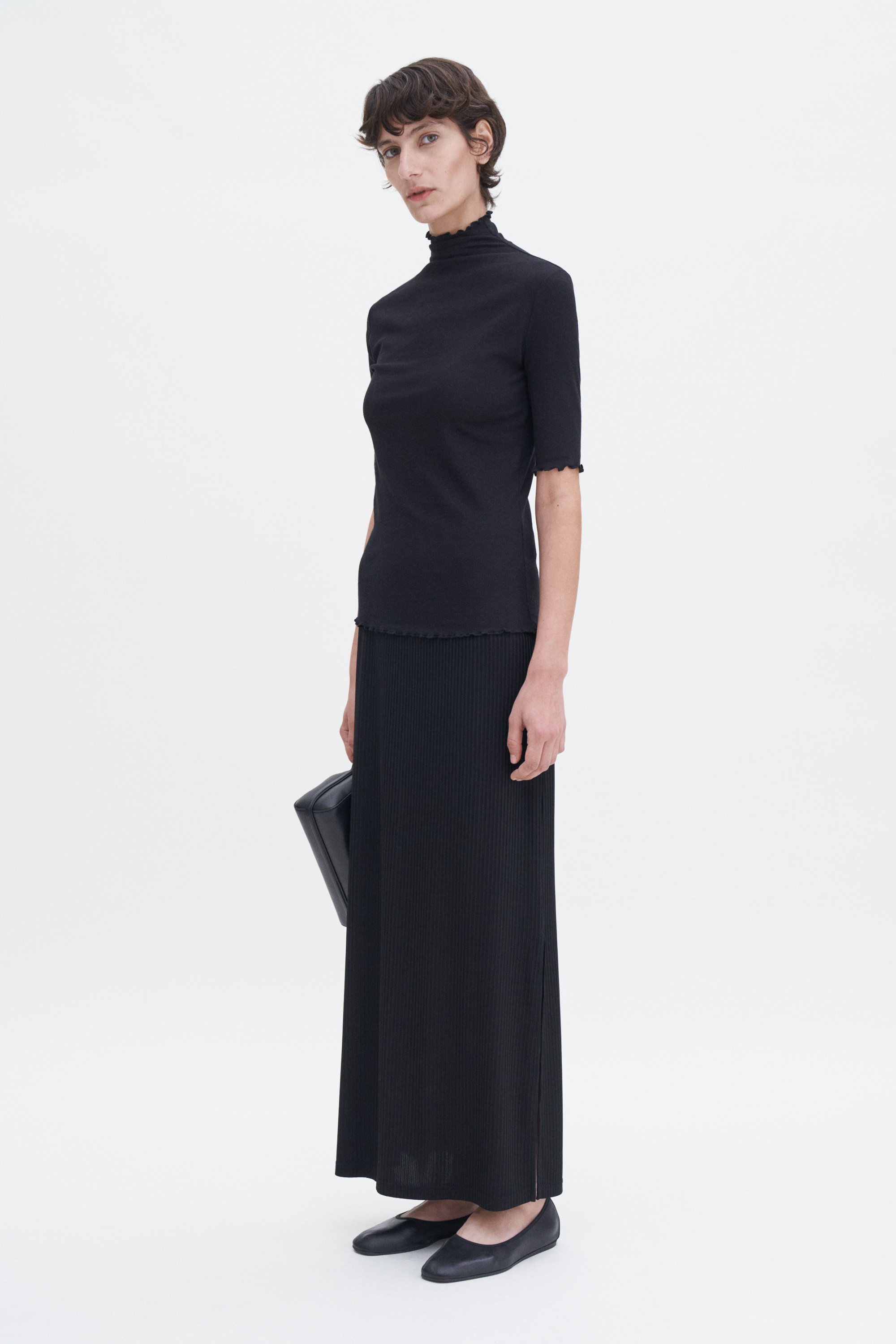 Filippa K Shiny Rib Maxi Skirt In Black