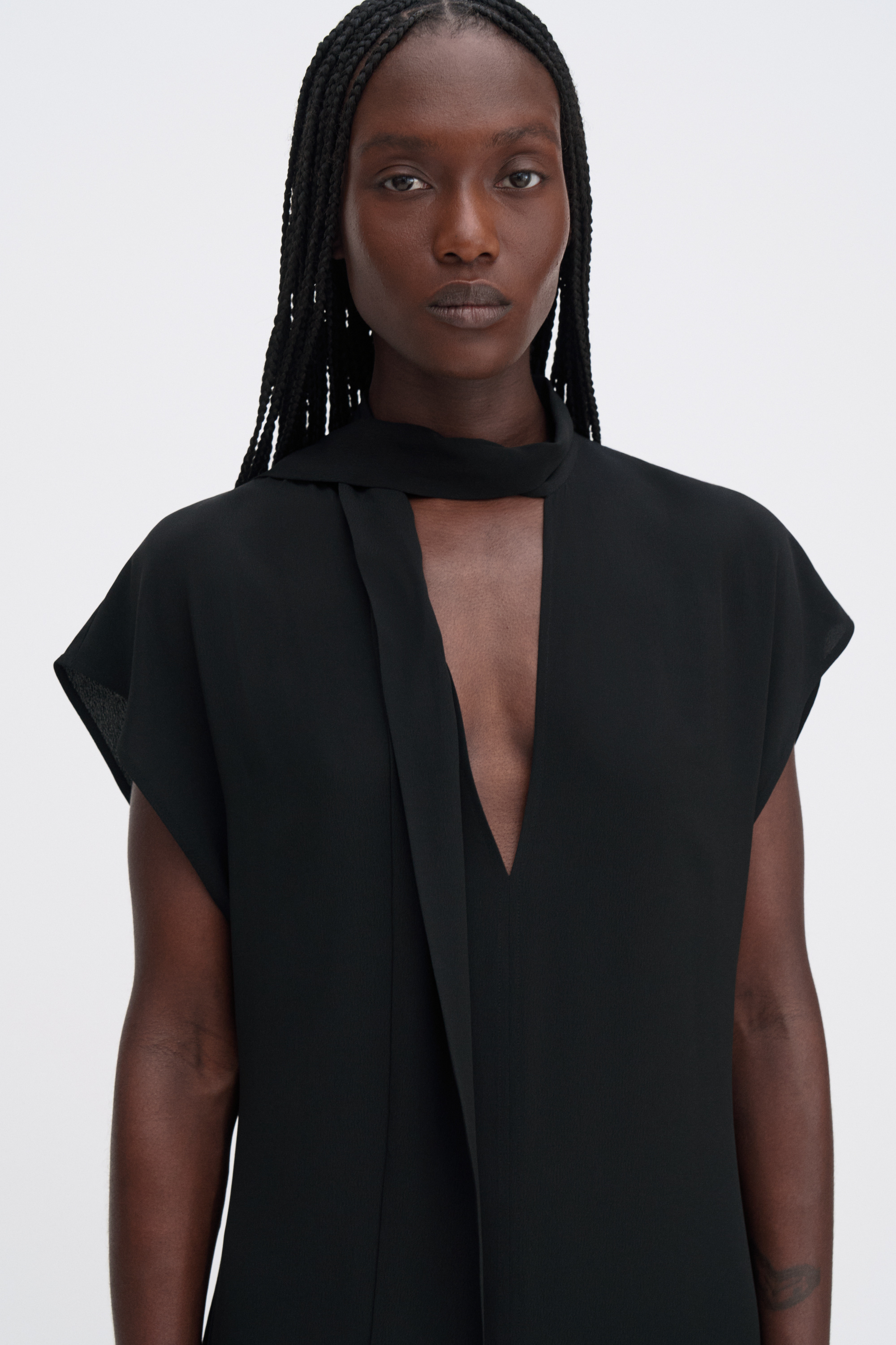 Filippa K Long Tie-neck Dress In Black