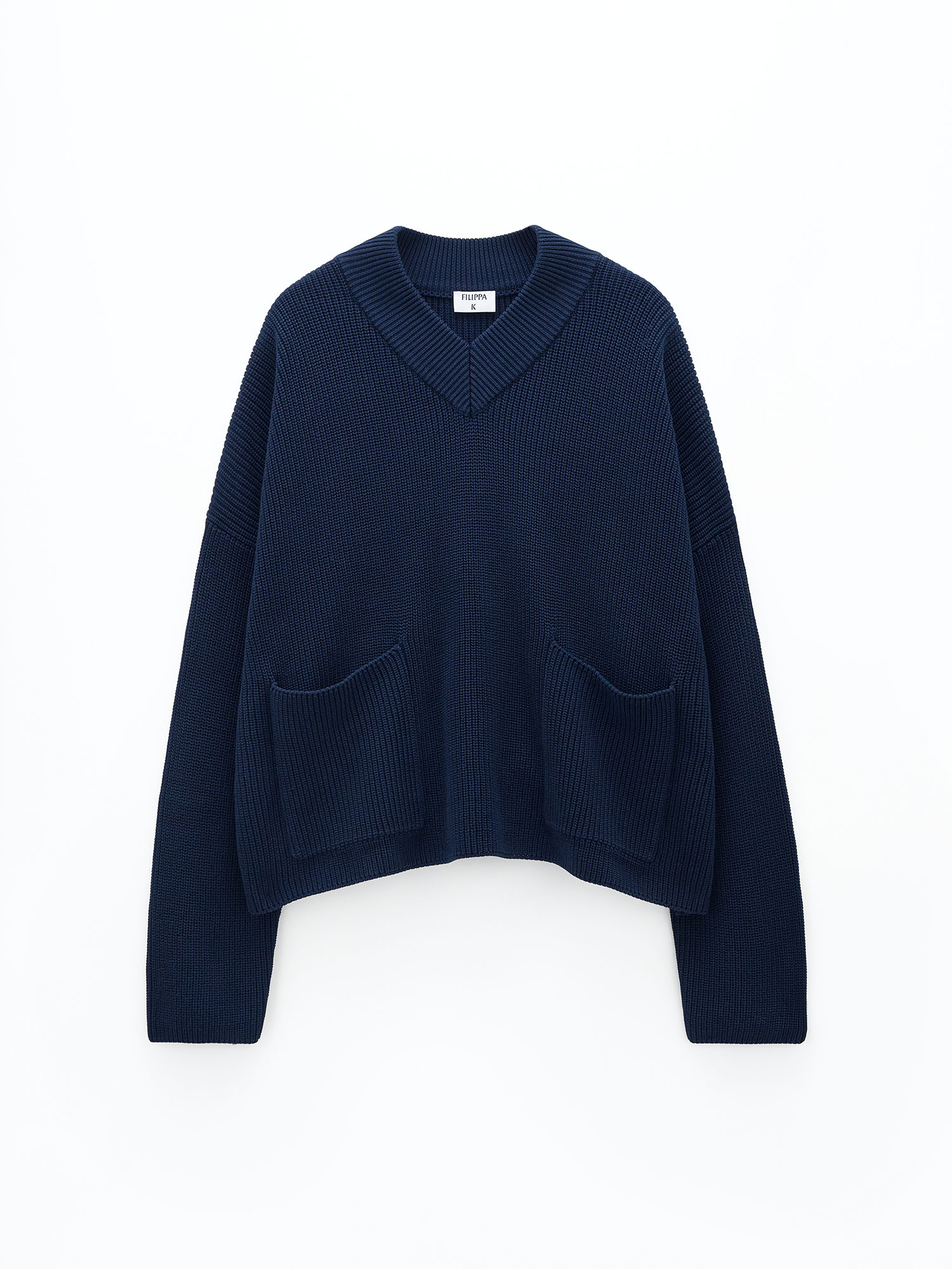 Shop Filippa K Boxy V-neck Cotton Sweater In Blue