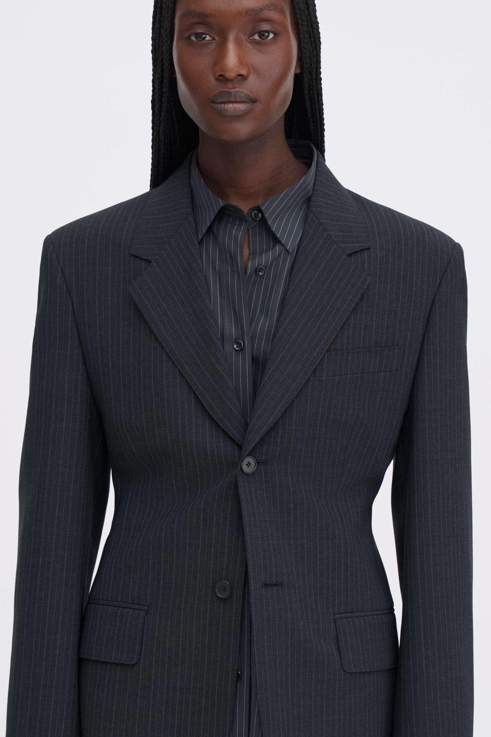 Filippa K Hourglass Pinstripe Blazer In Gray