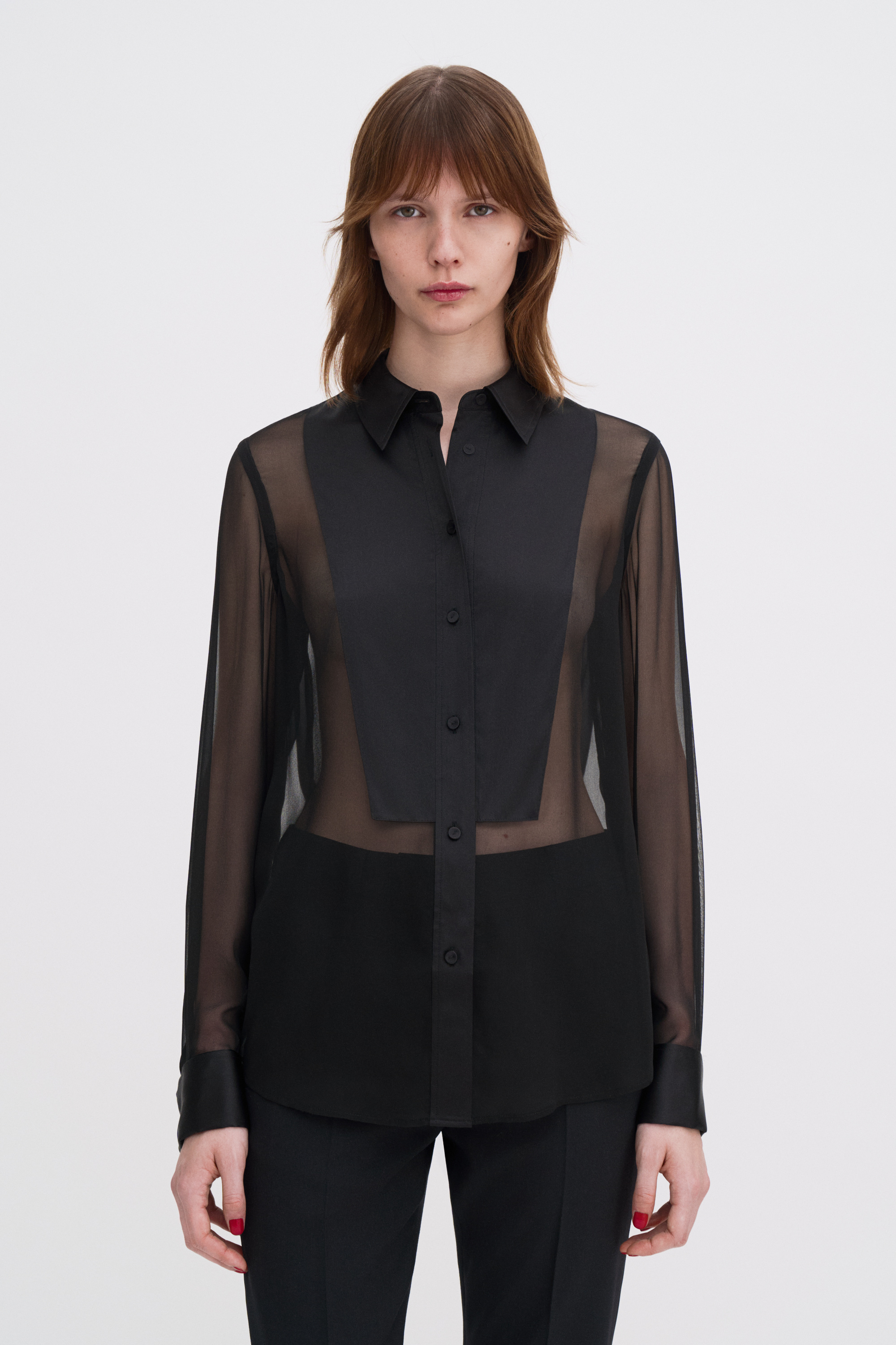 Filippa K Sheer Silk Tuxedo Shirt In Multi