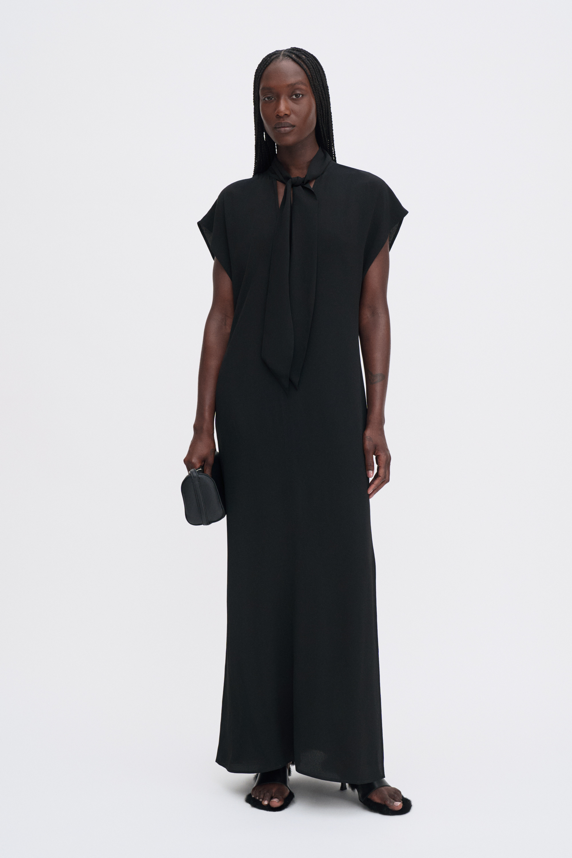 Filippa K Long Tie-neck Dress In Black