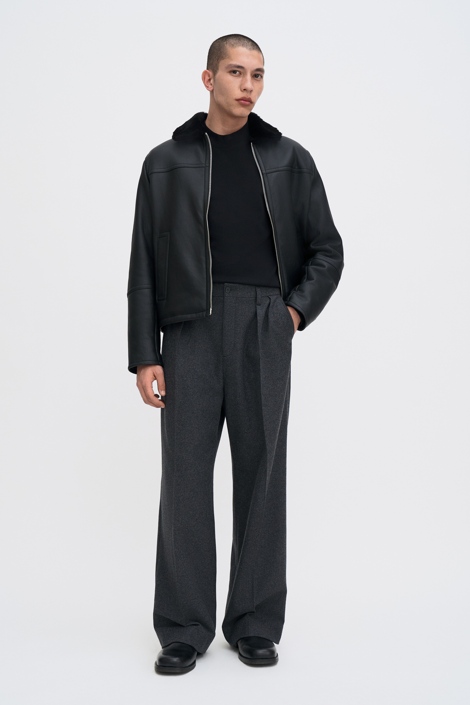Filippa K Shearling Leather Jacket In Black