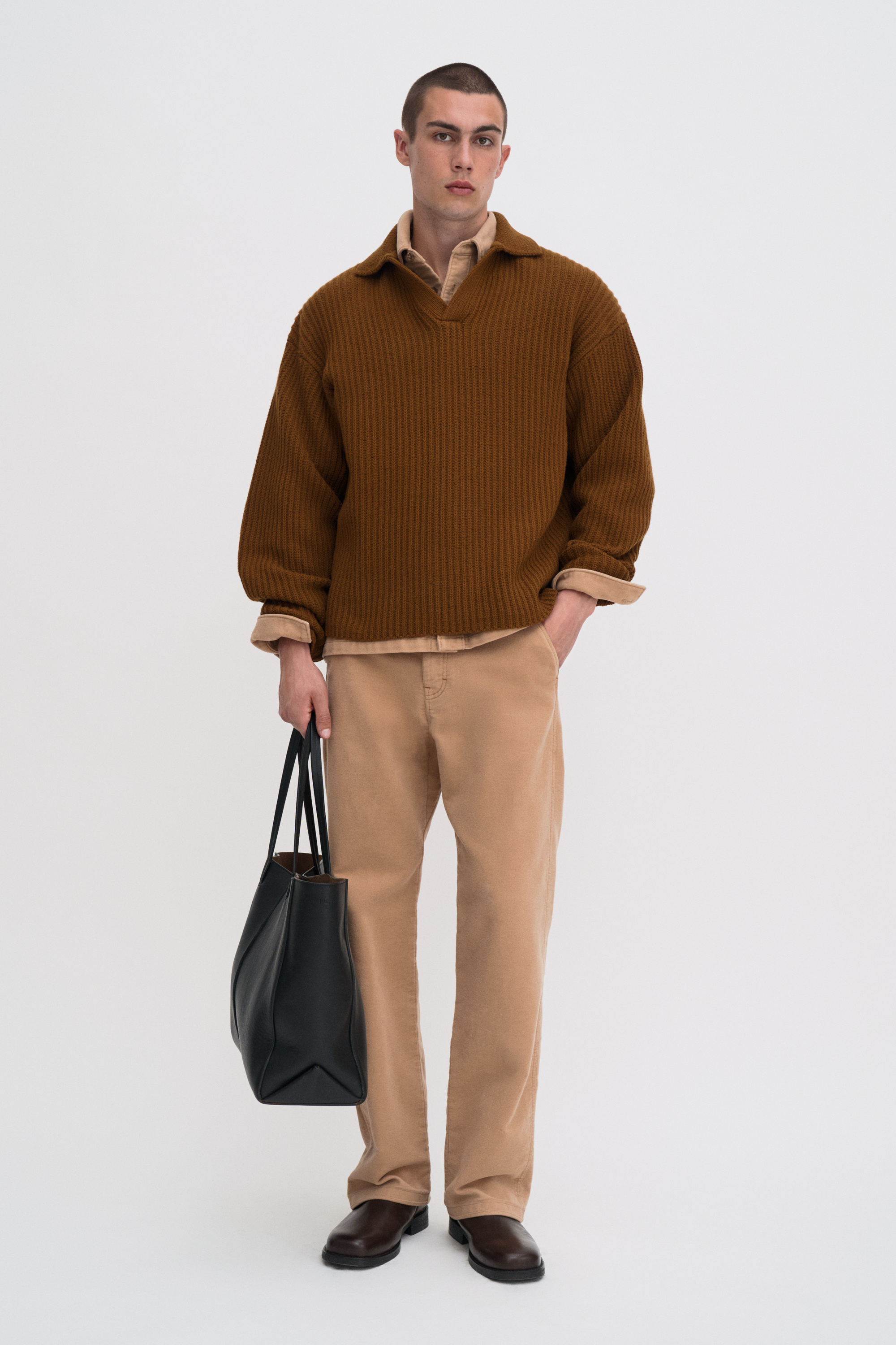 Filippa K Chunky Ribbed Wool Polo In Brown