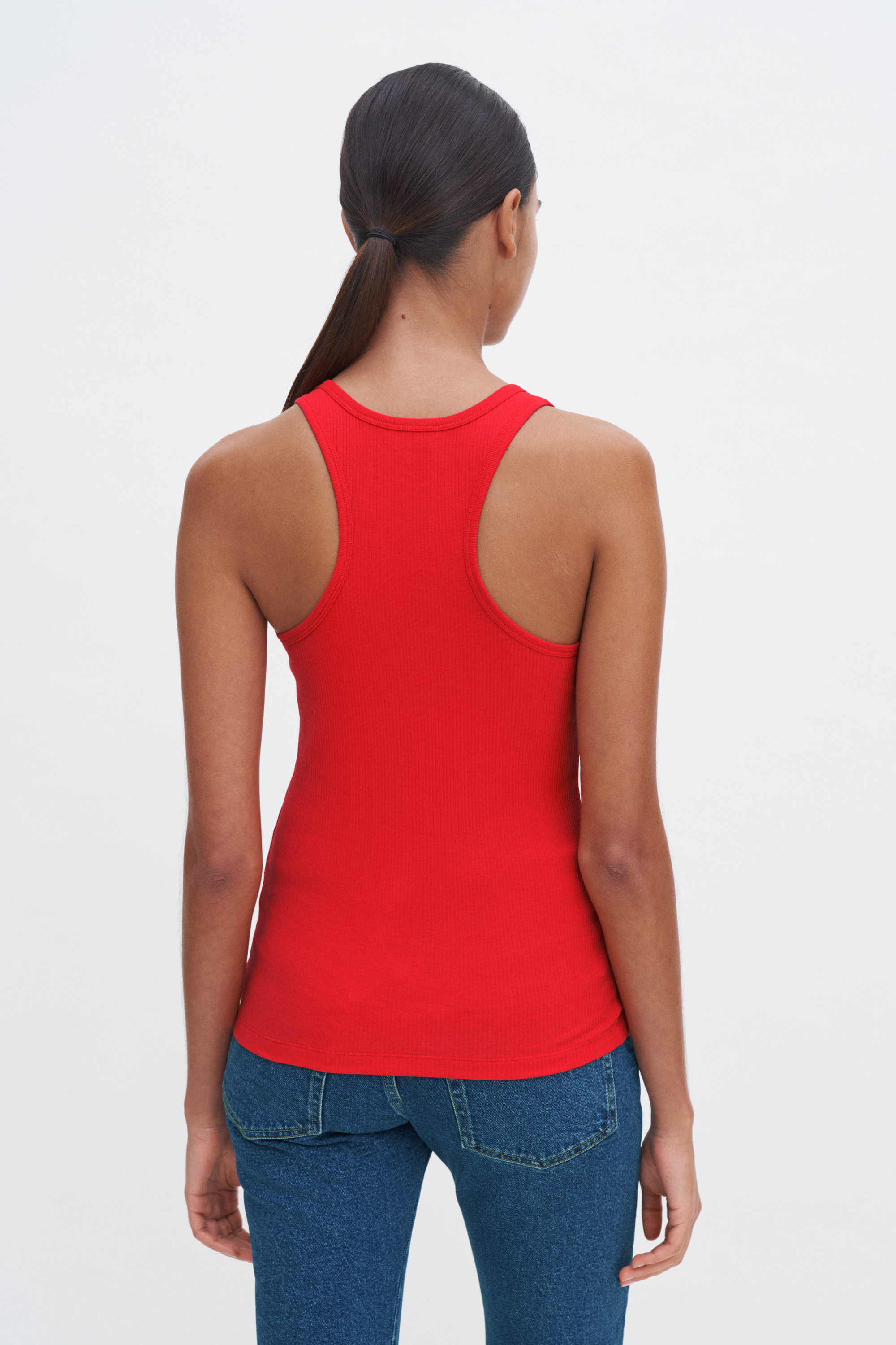 Filippa K Fine Rib Scoop Tank In Red