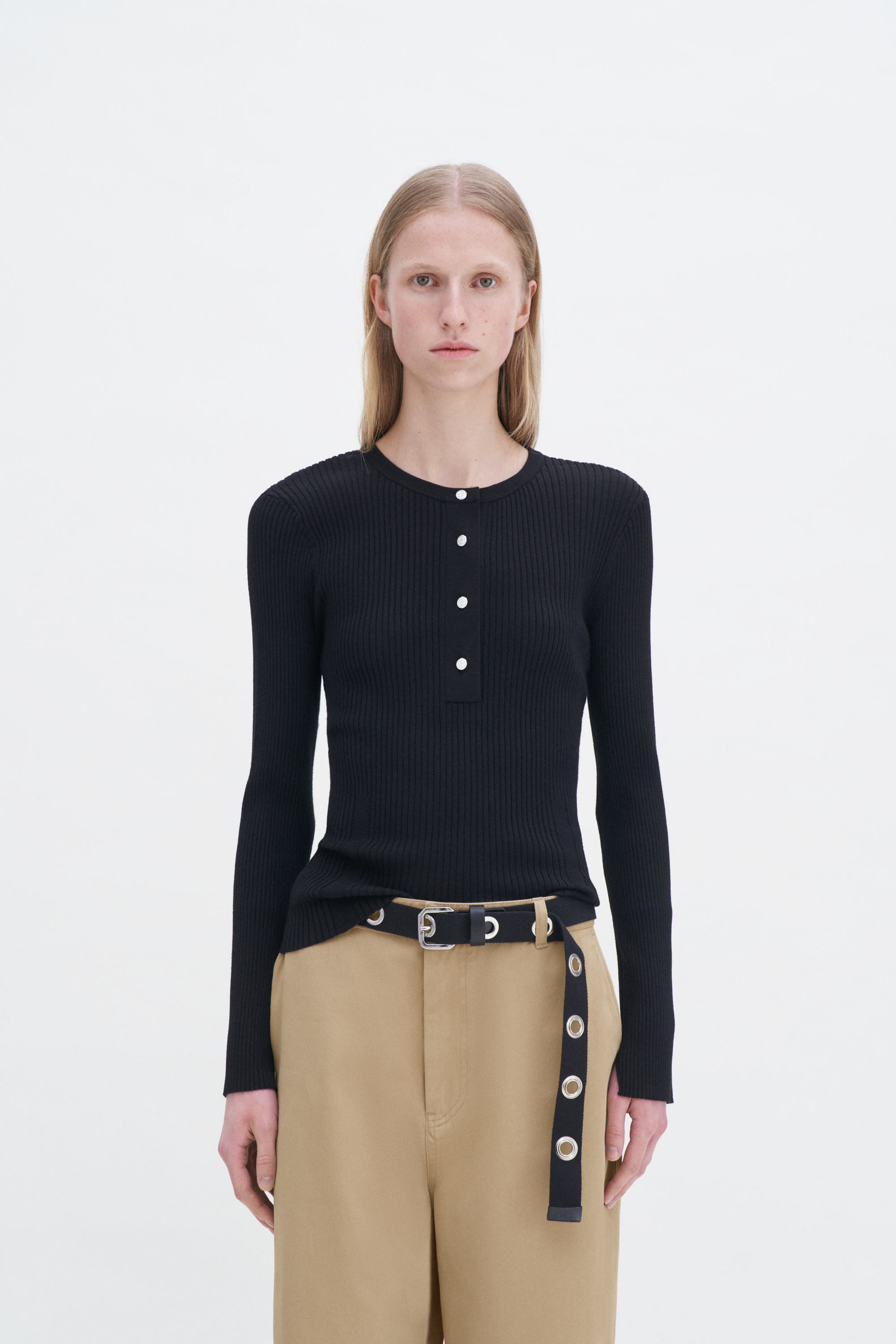 Filippa K Ribbed Knit Henley In Black