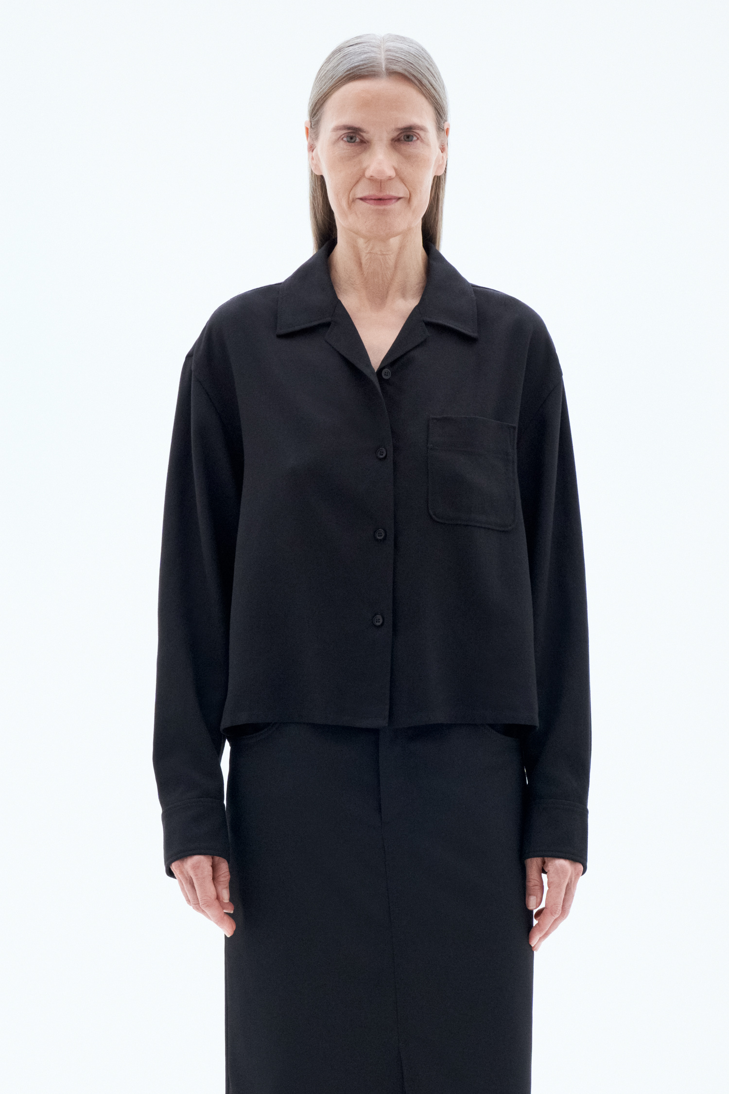 Filippa K Re:sourced Crepe Cropped Shirt In Black