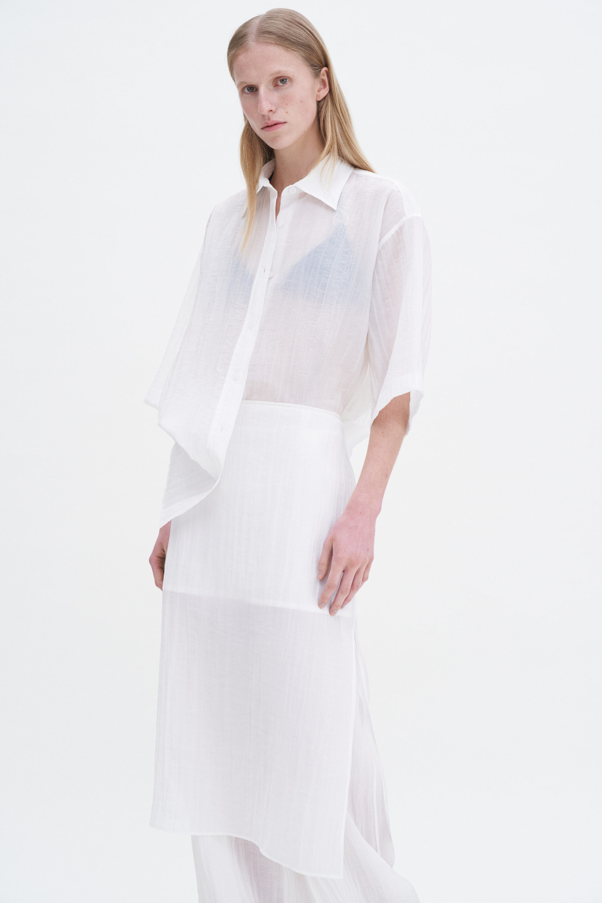 Shop Filippa K Short Sleeve Crinkle Shirt In White