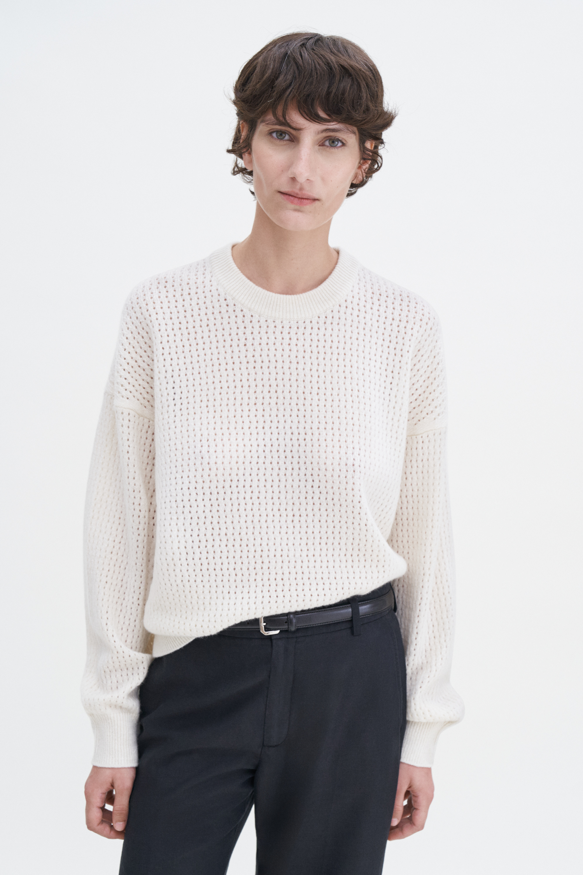 Shop Filippa K Pointelle Knit Sweater In White