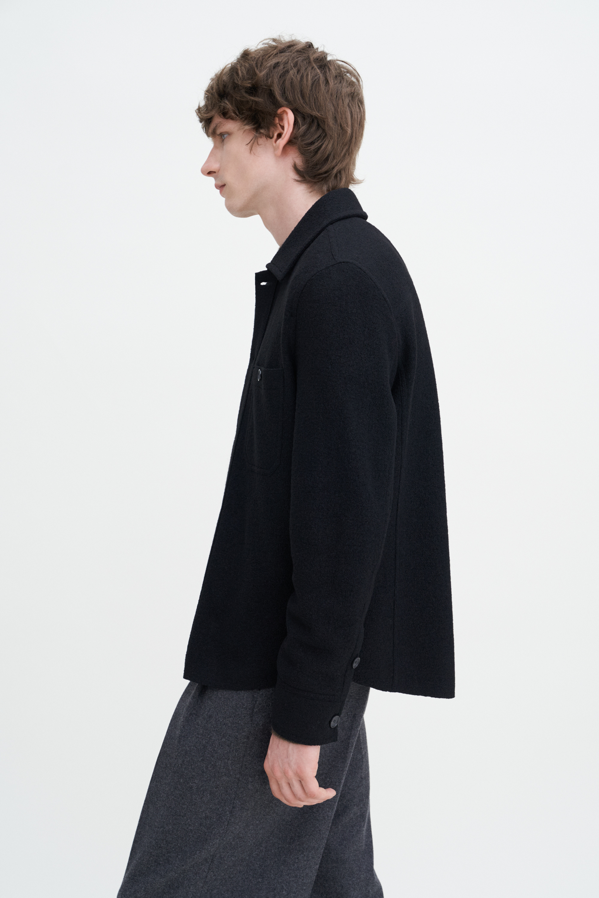Filippa K Boiled Wool Shirt Jacket In Black