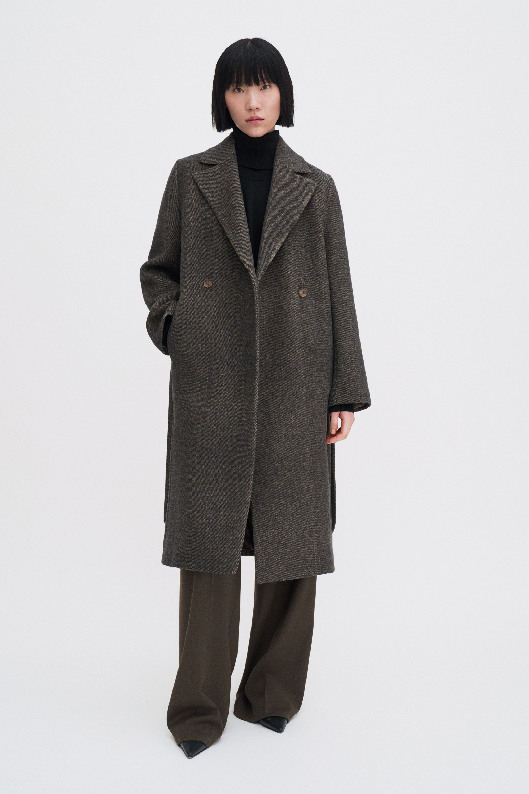 Filippa K Charlotte Twill Belted Coat In Brown