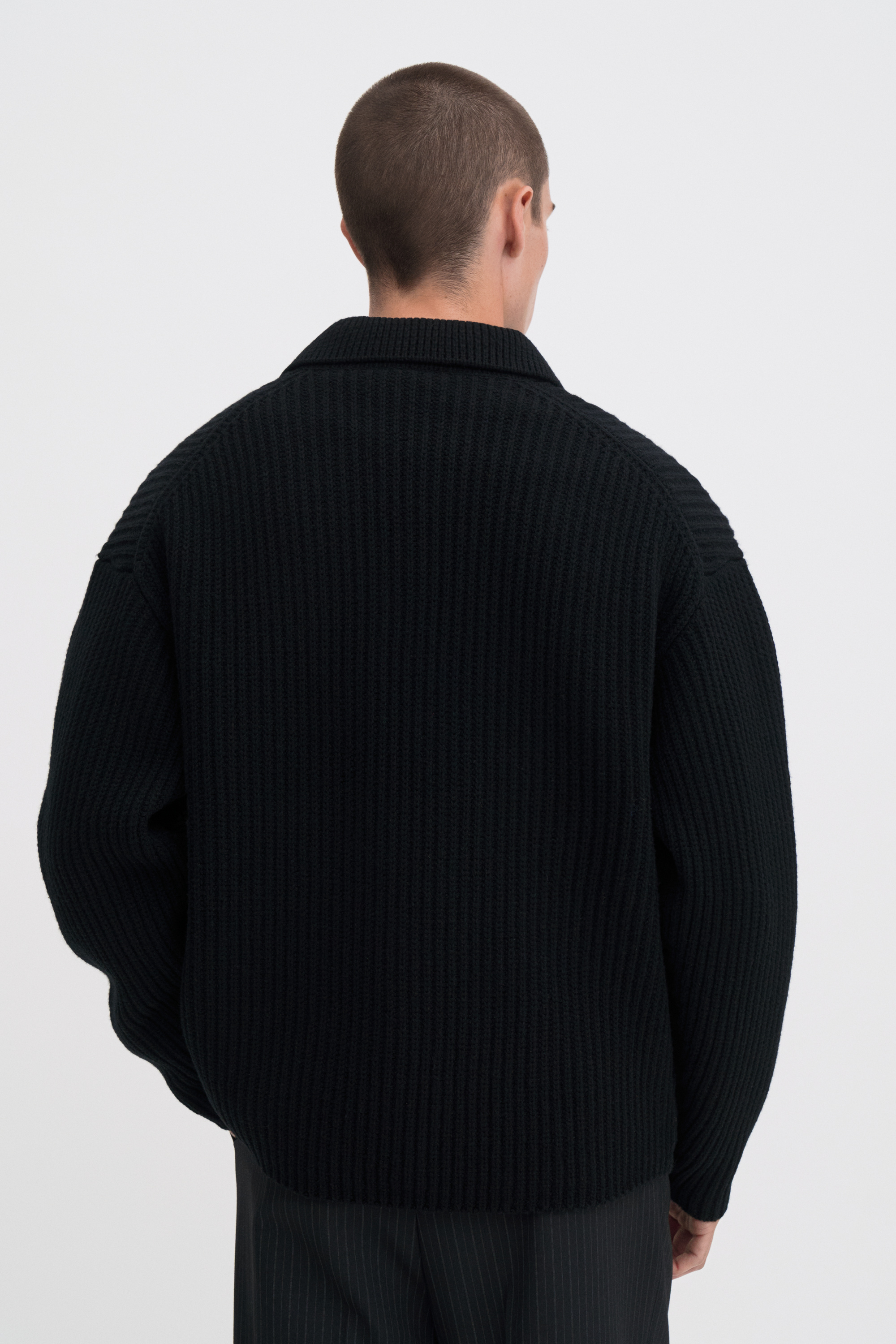 Filippa K Chunky Ribbed Wool Polo In Black