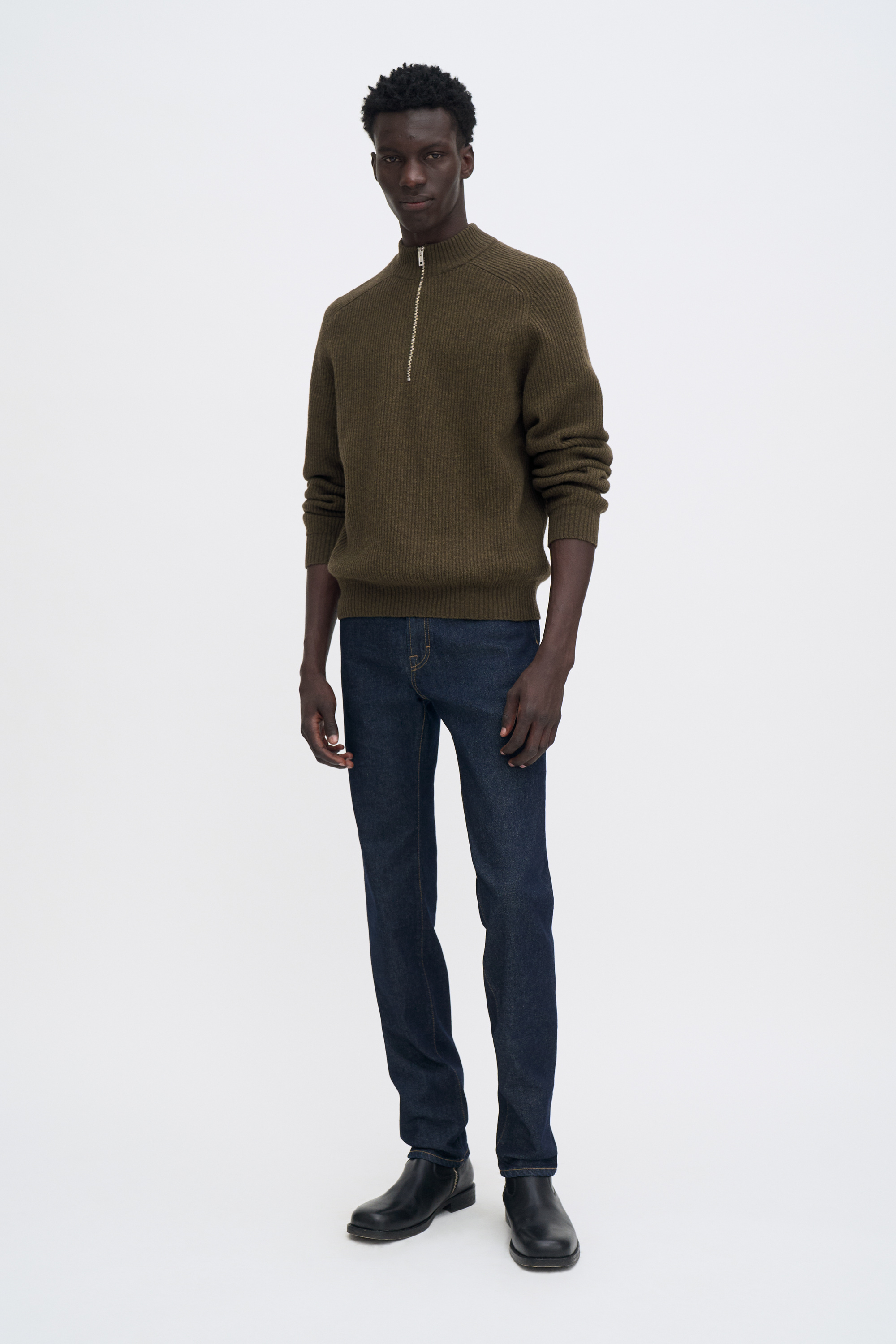 Filippa K Ribbed Wool Half Zip Sweater In Green