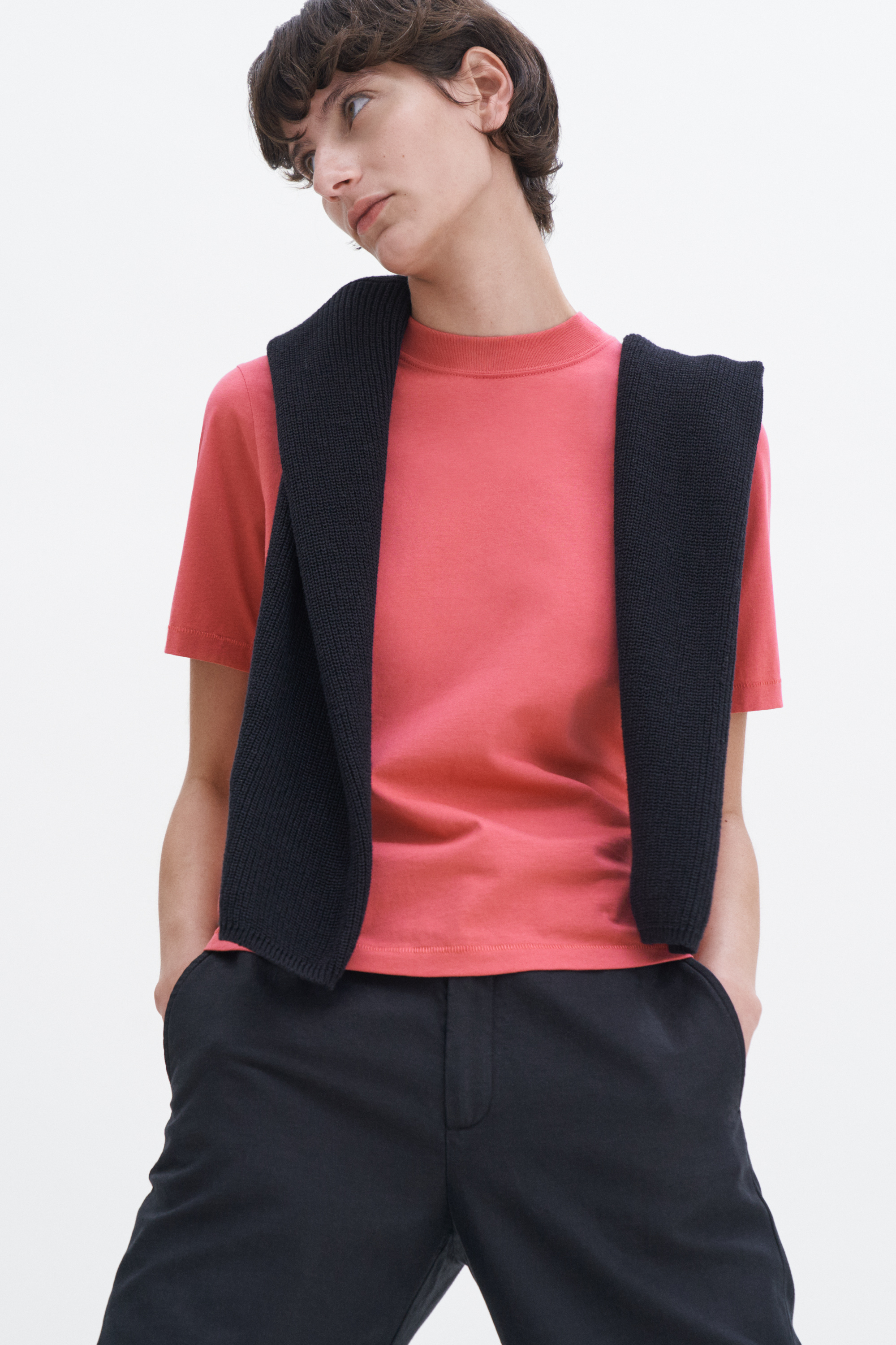 Filippa K Mock Neck Tee In Red