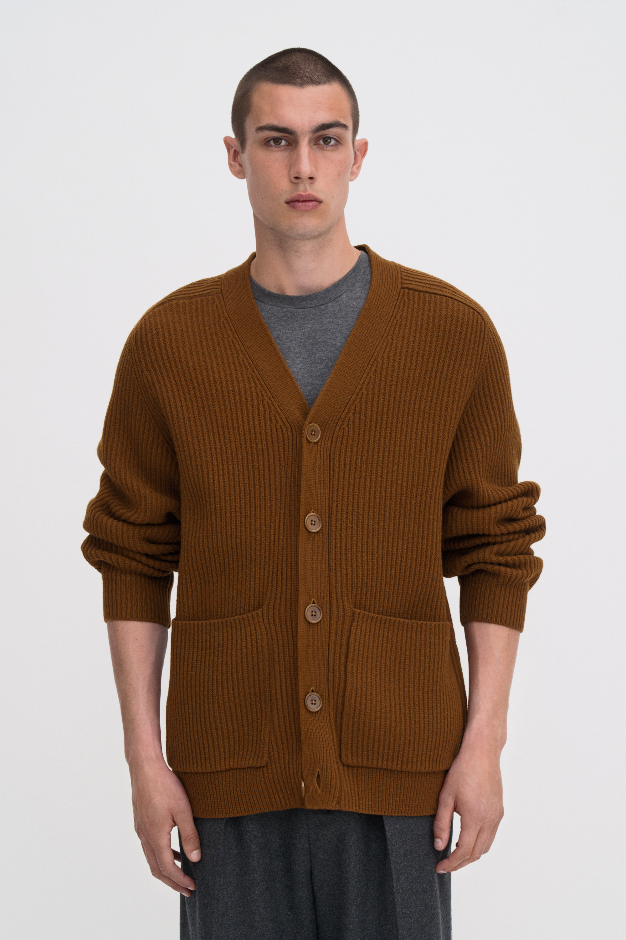 Filippa K Chunky Ribbed Wool Cardigan In Brown