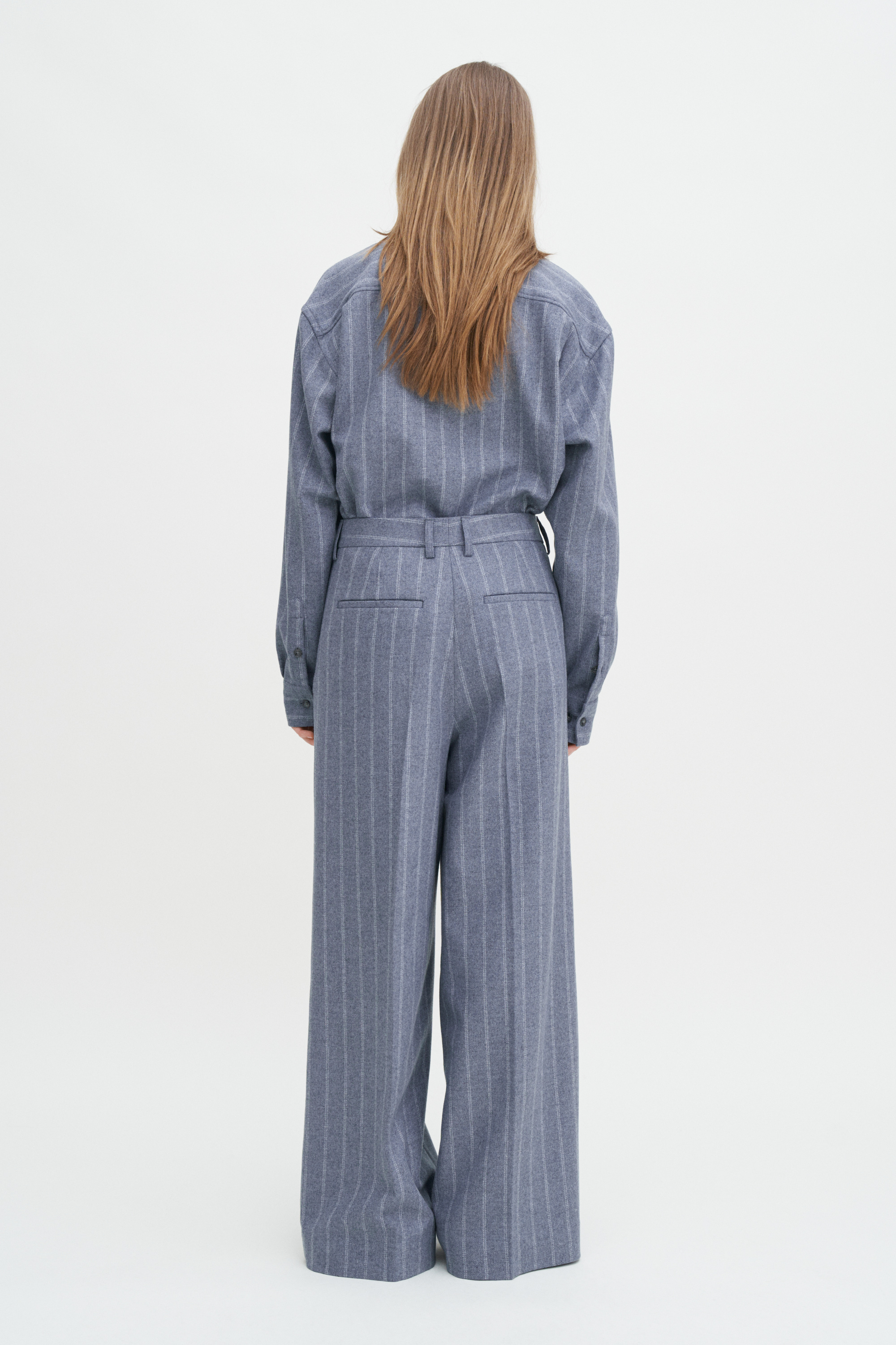 Filippa K Wide Pleated Striped Trousers In Blue