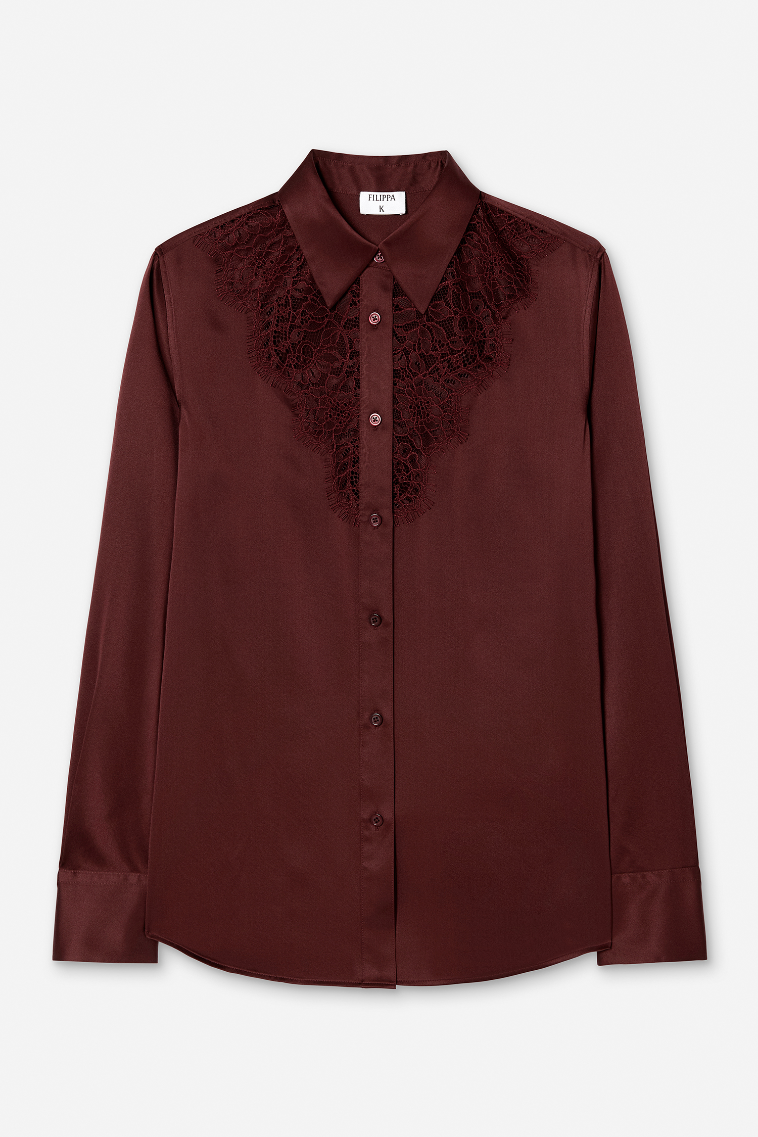 Filippa K V-detail Lace Shirt In Burgundy