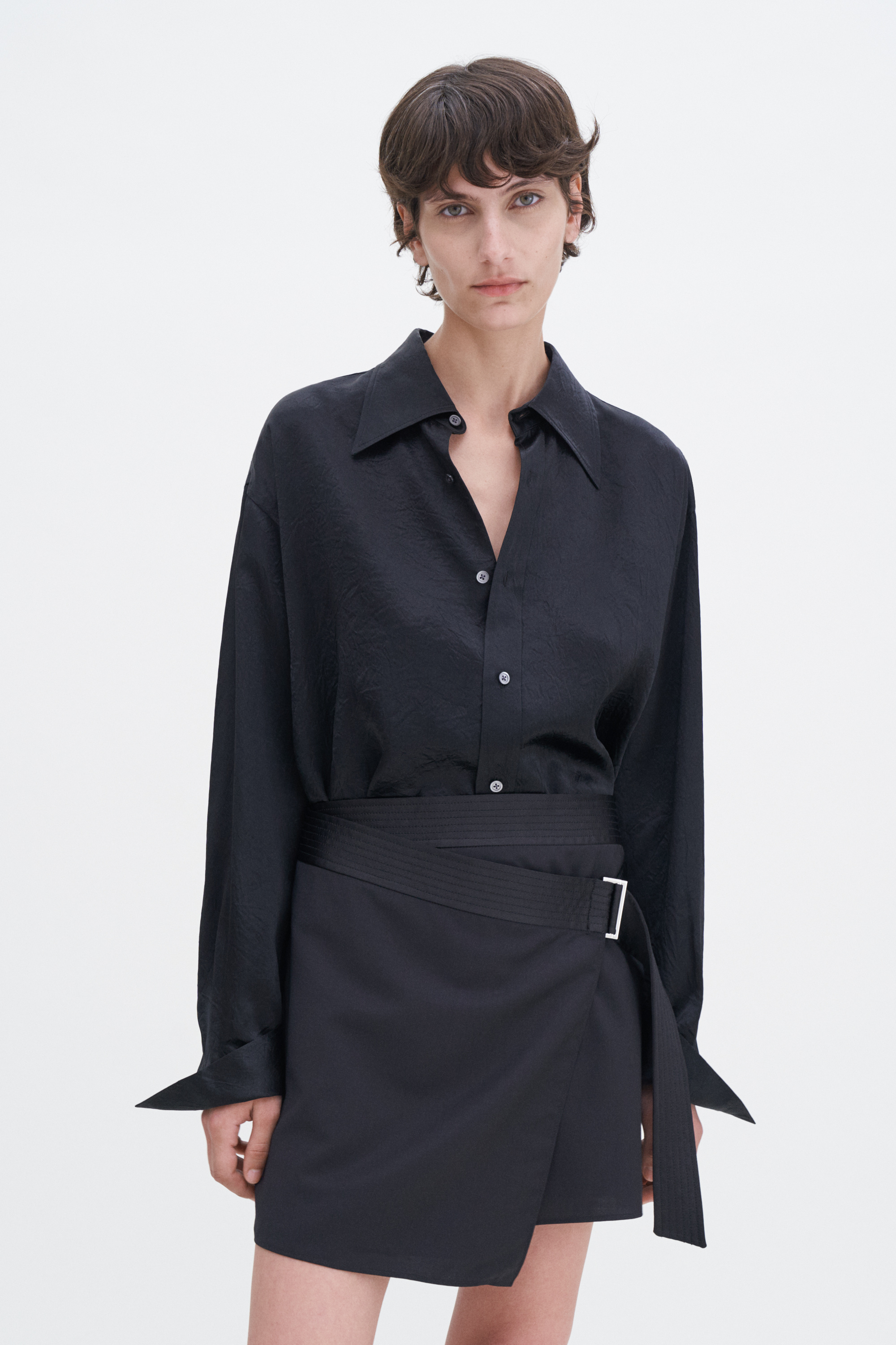 Filippa K Belted Wool Wrap Skirt In Black