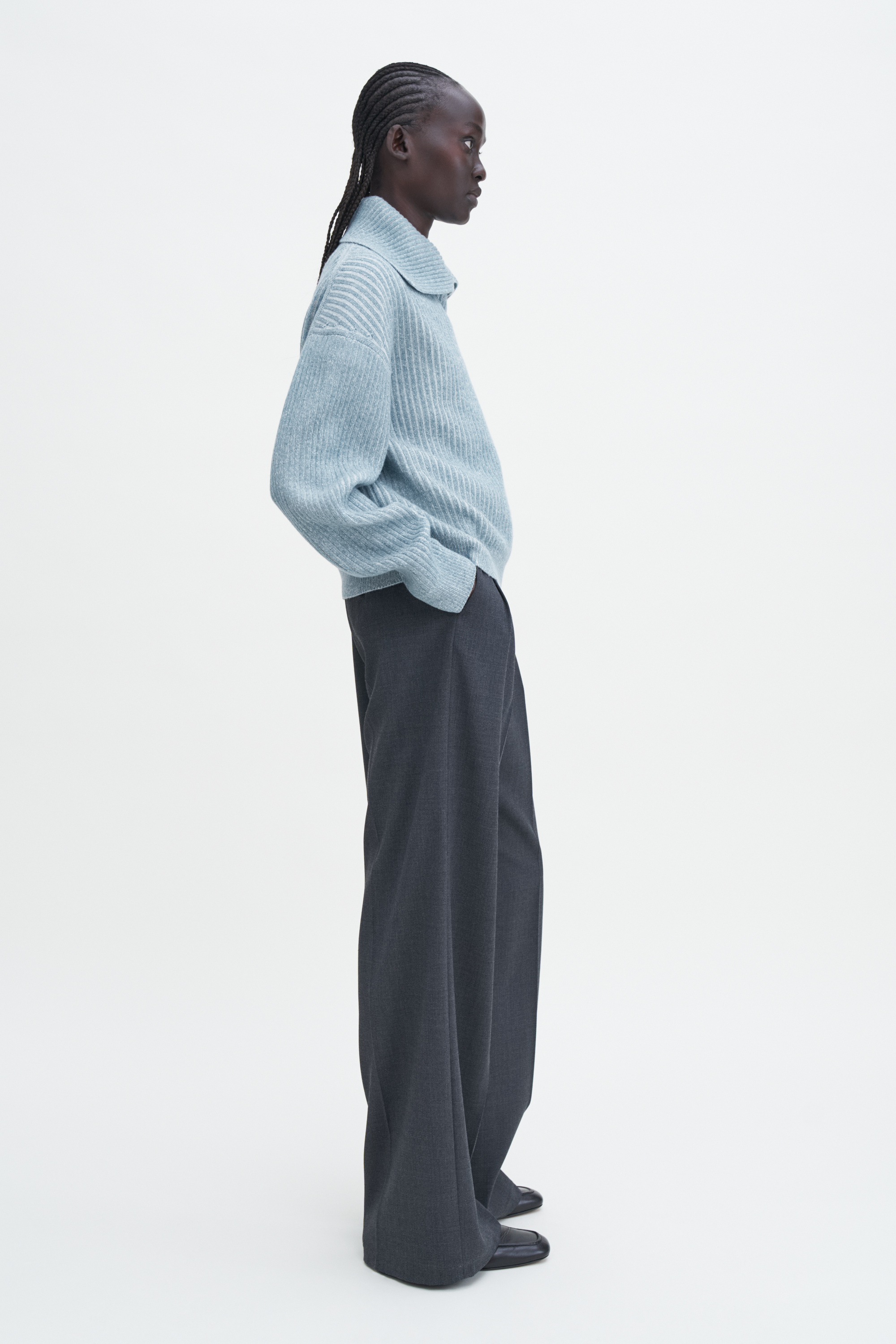 Filippa K Ribbed Collar Sweater In Blue