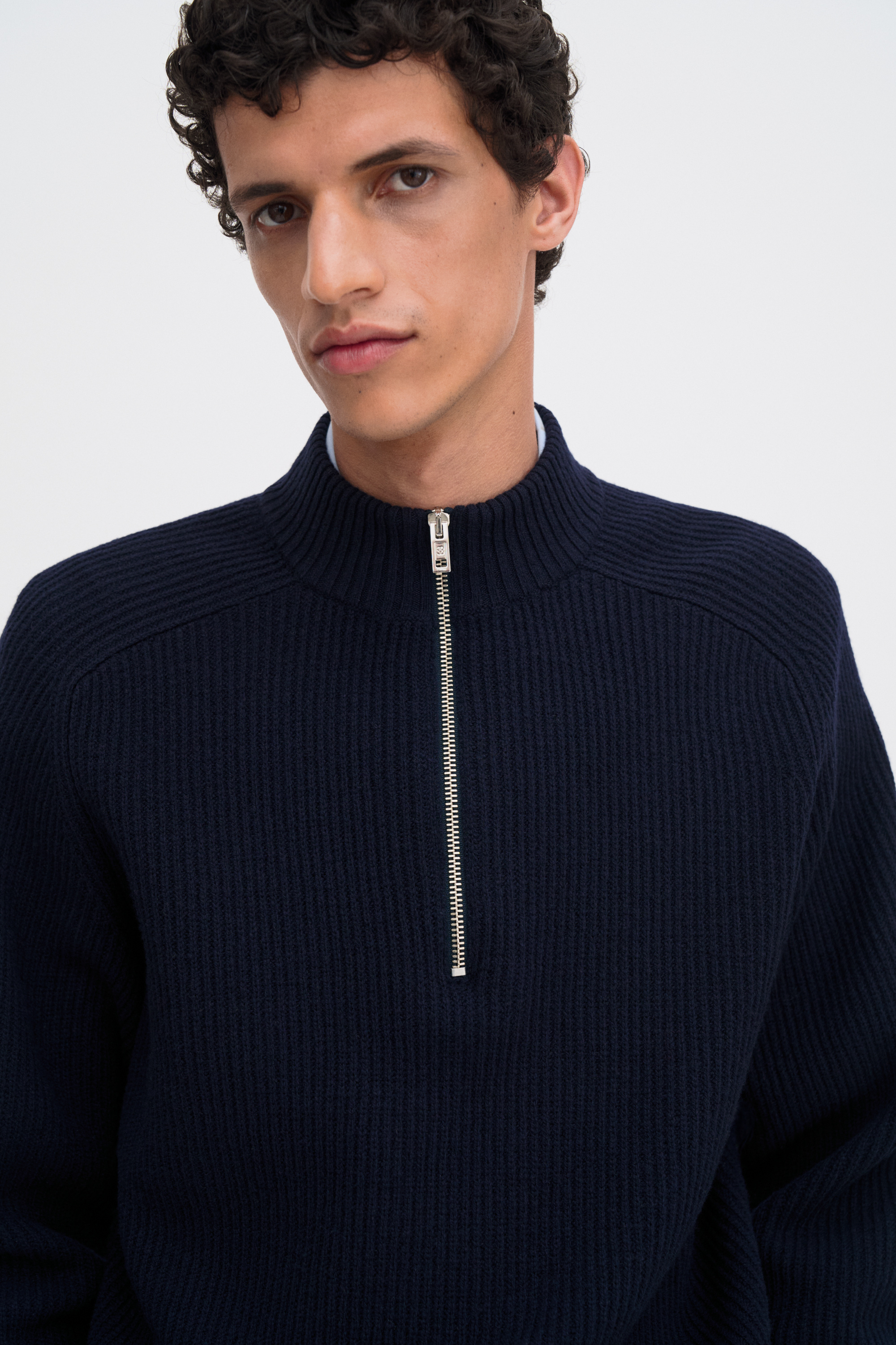 Filippa K Ribbed Wool Half Zip Sweater In Blue