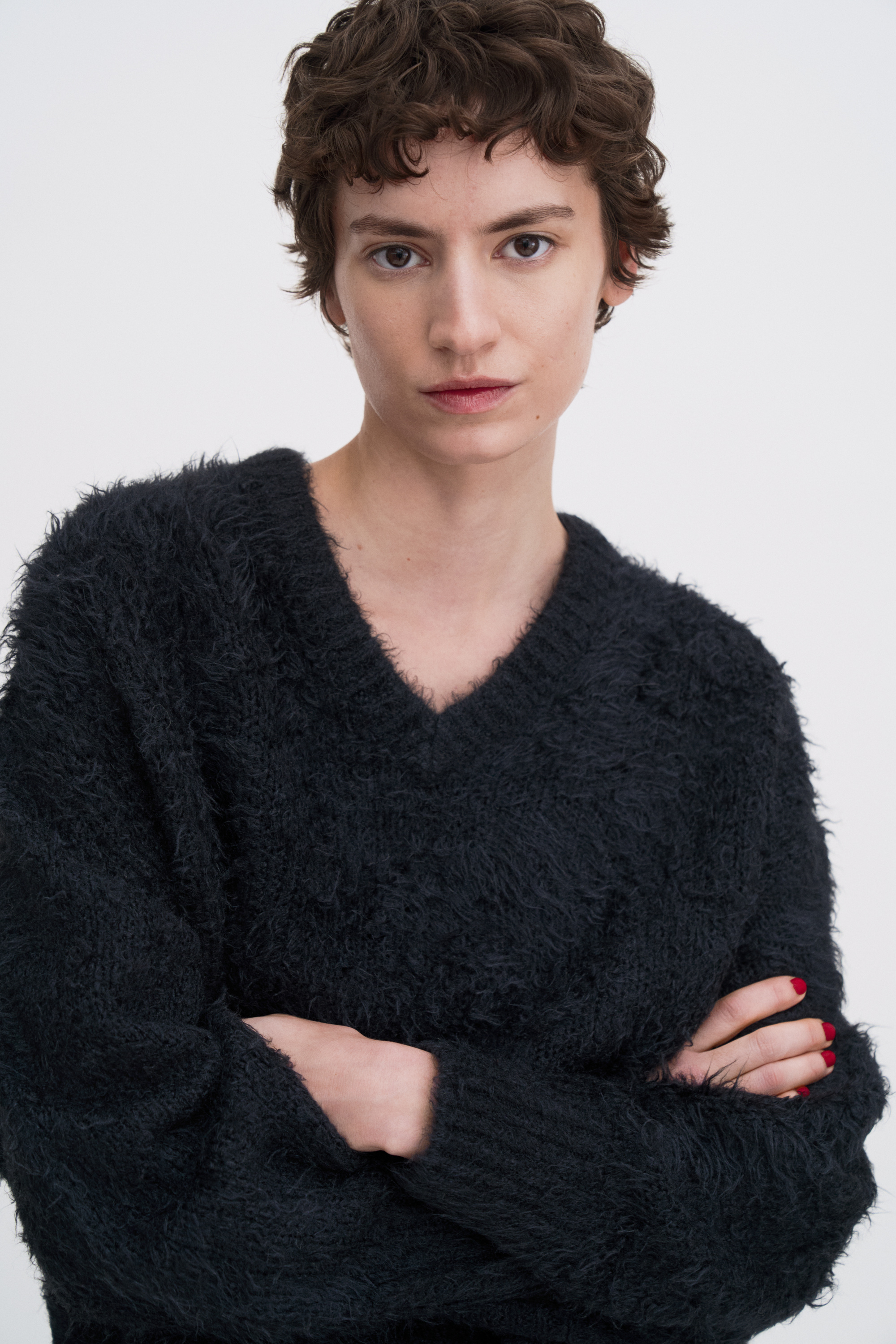 Filippa K Fluffy Silk V-neck Sweater In Black