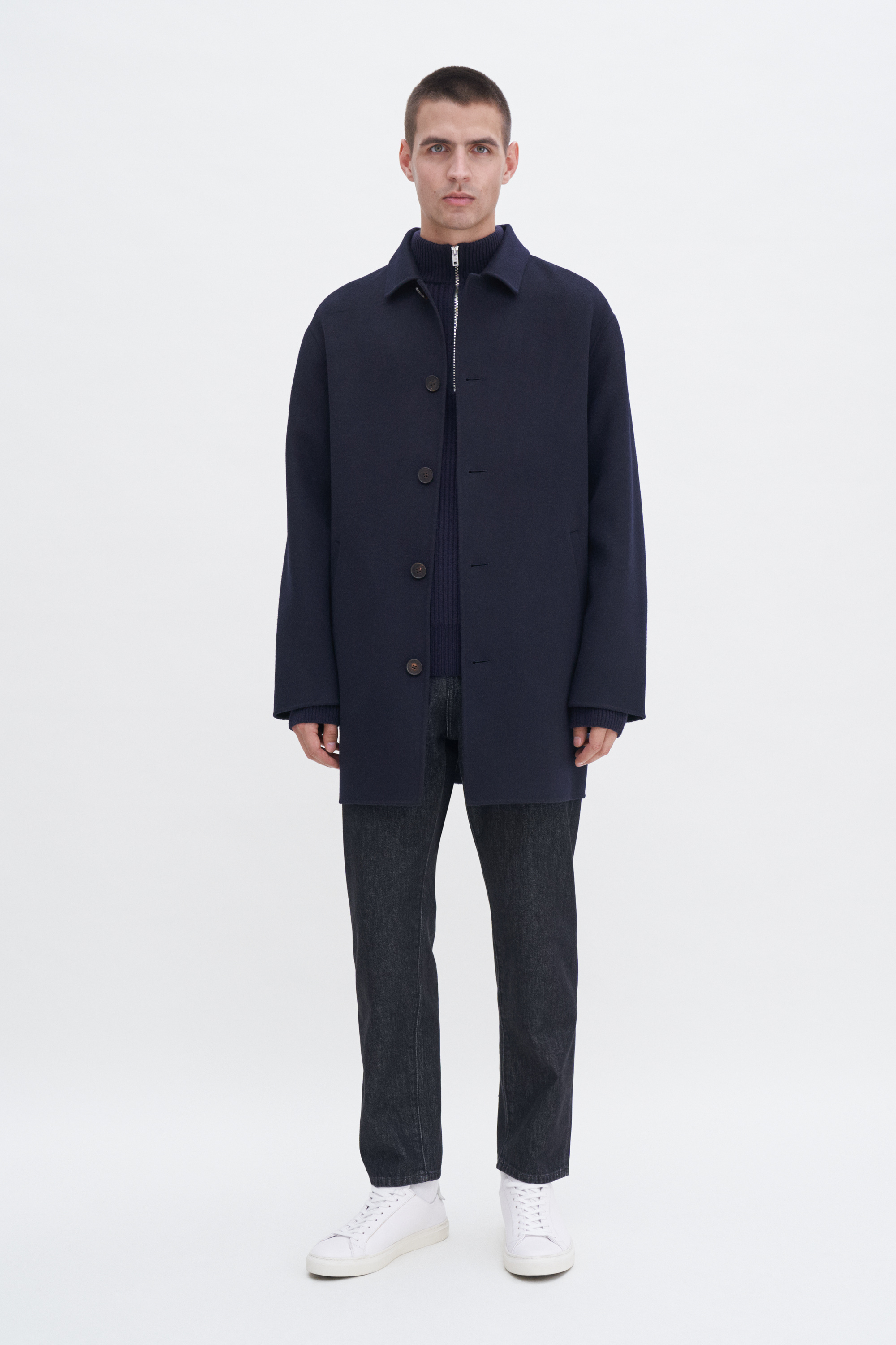 Filippa K Doublé Wool Overcoat In Blue