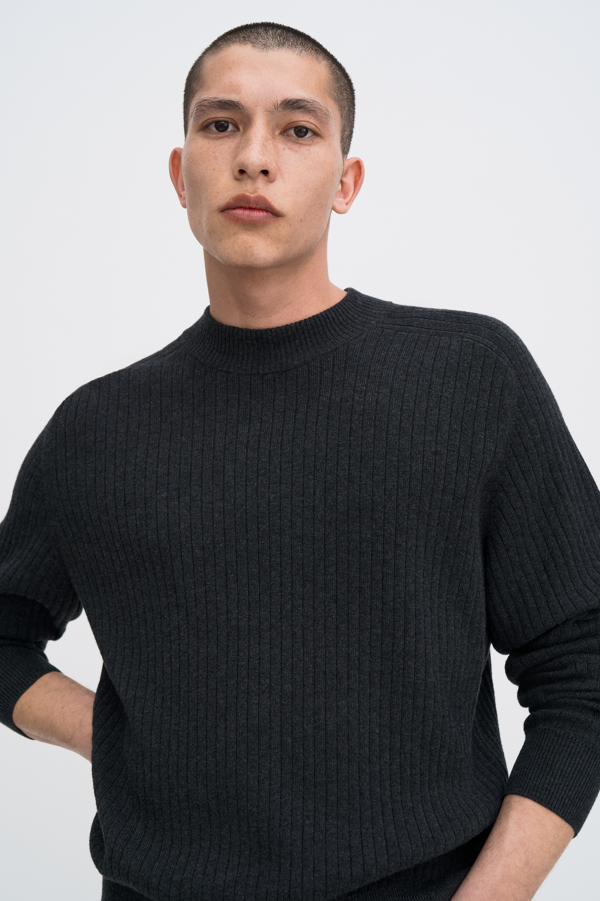 Filippa K Cotton Merino Mock Neck Sweater In Gray
