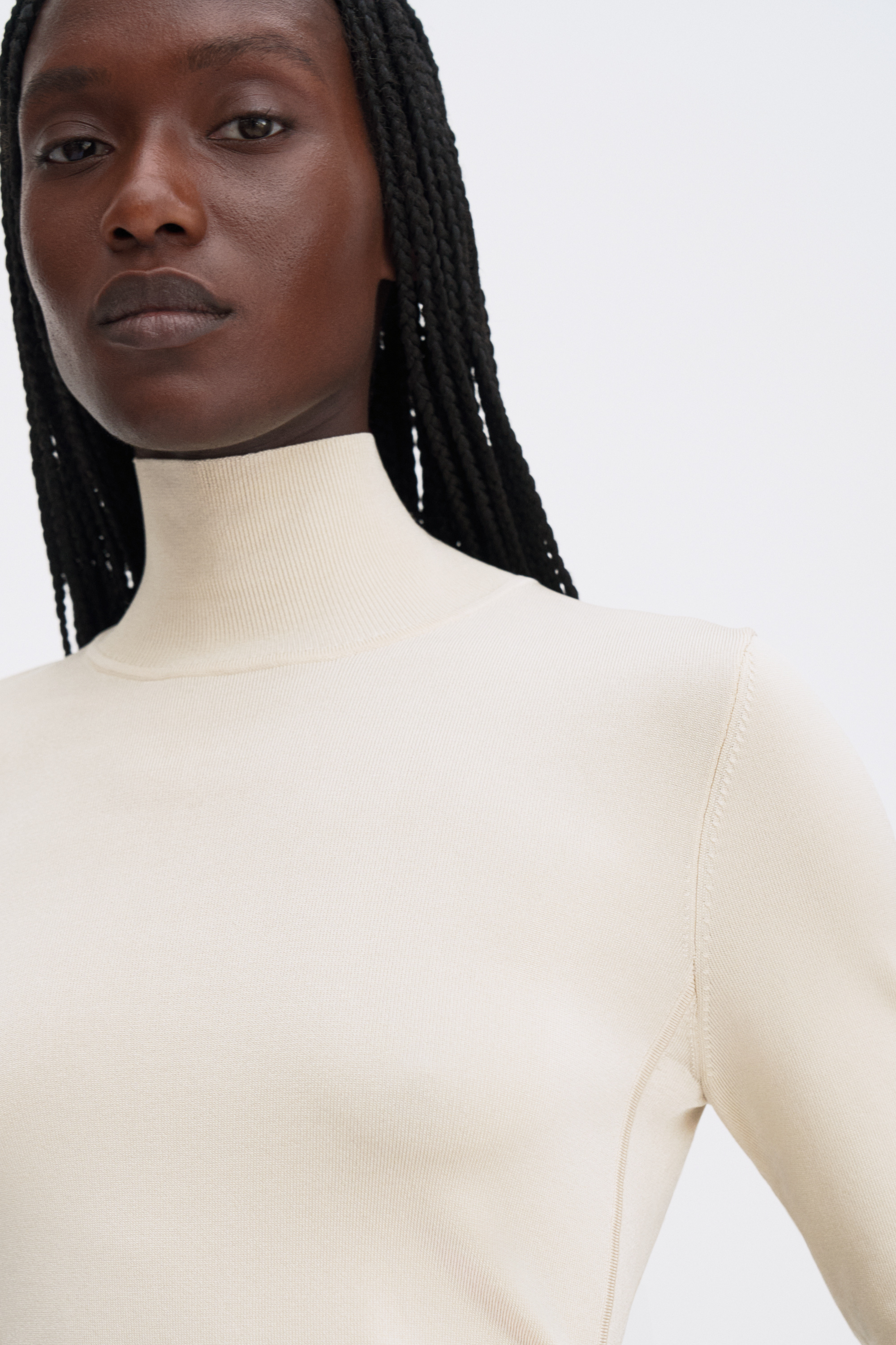 Filippa K Glossy Knit Turtleneck Sweater In White