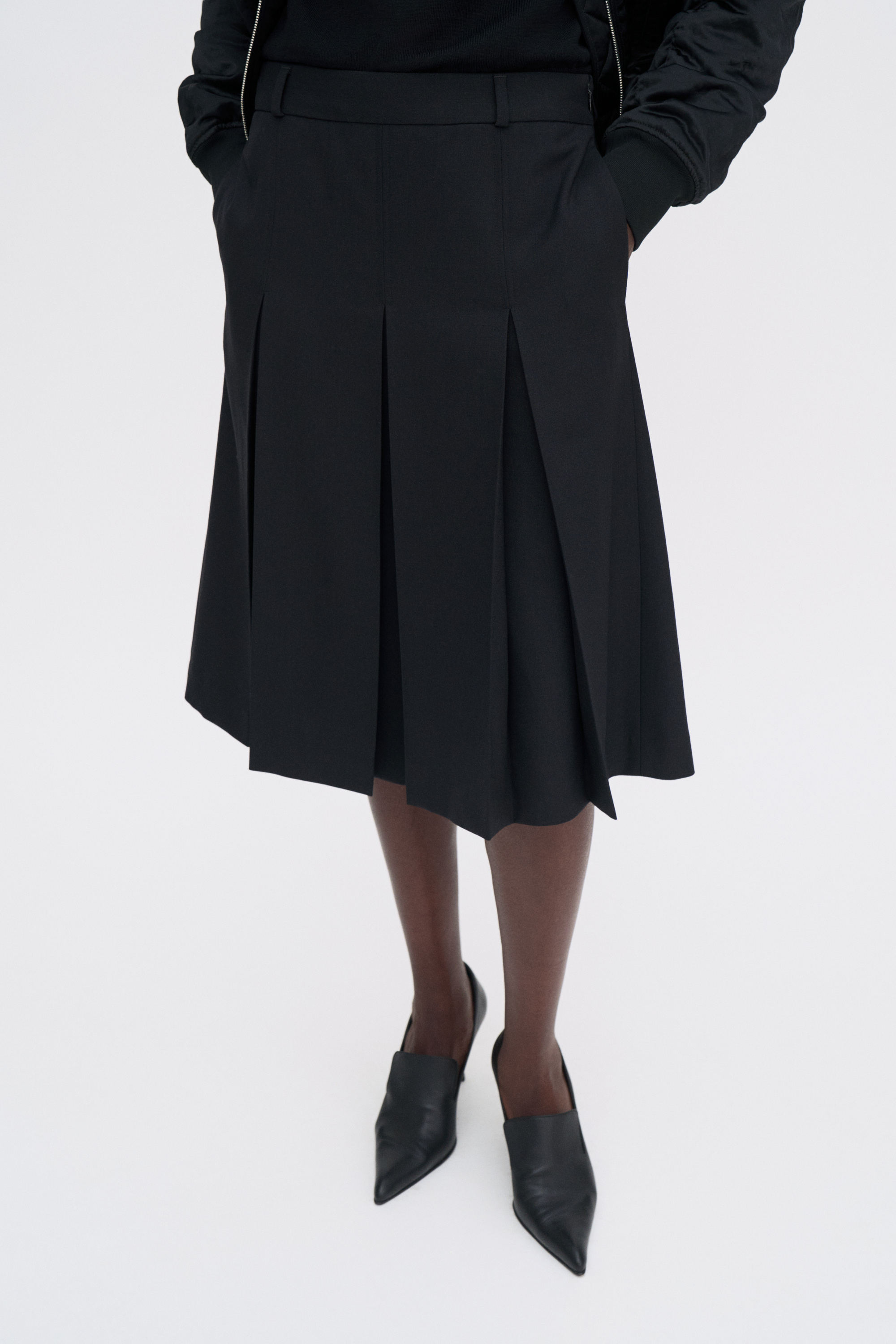 Filippa K Pleated Wool Skirt In Black