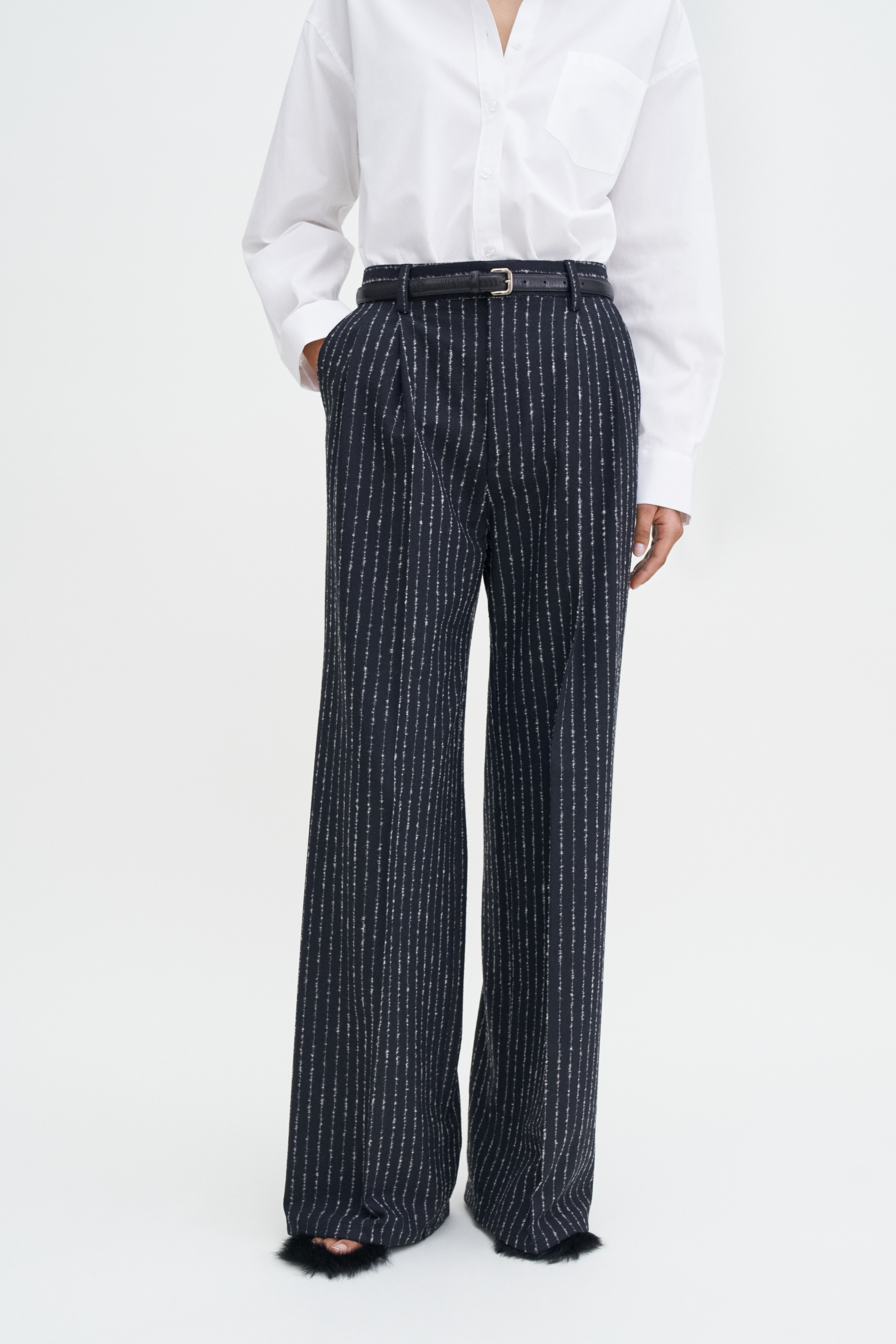 Filippa K Darcey Pinstripe Trousers In Black
