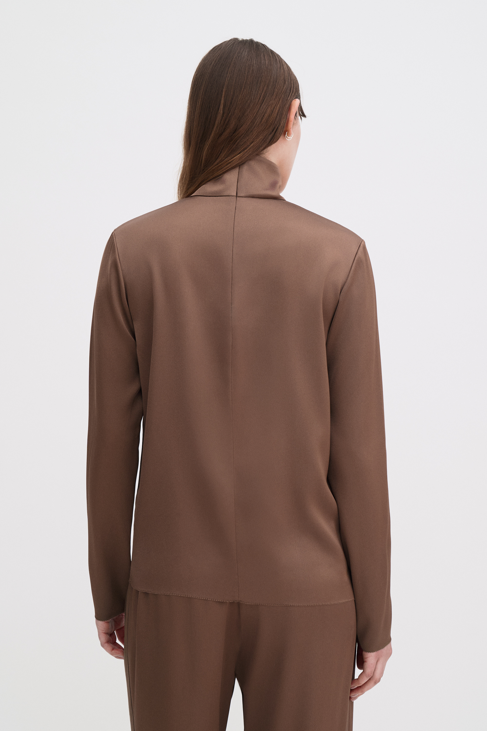Filippa K Turtleneck Satin Blouse In Brown