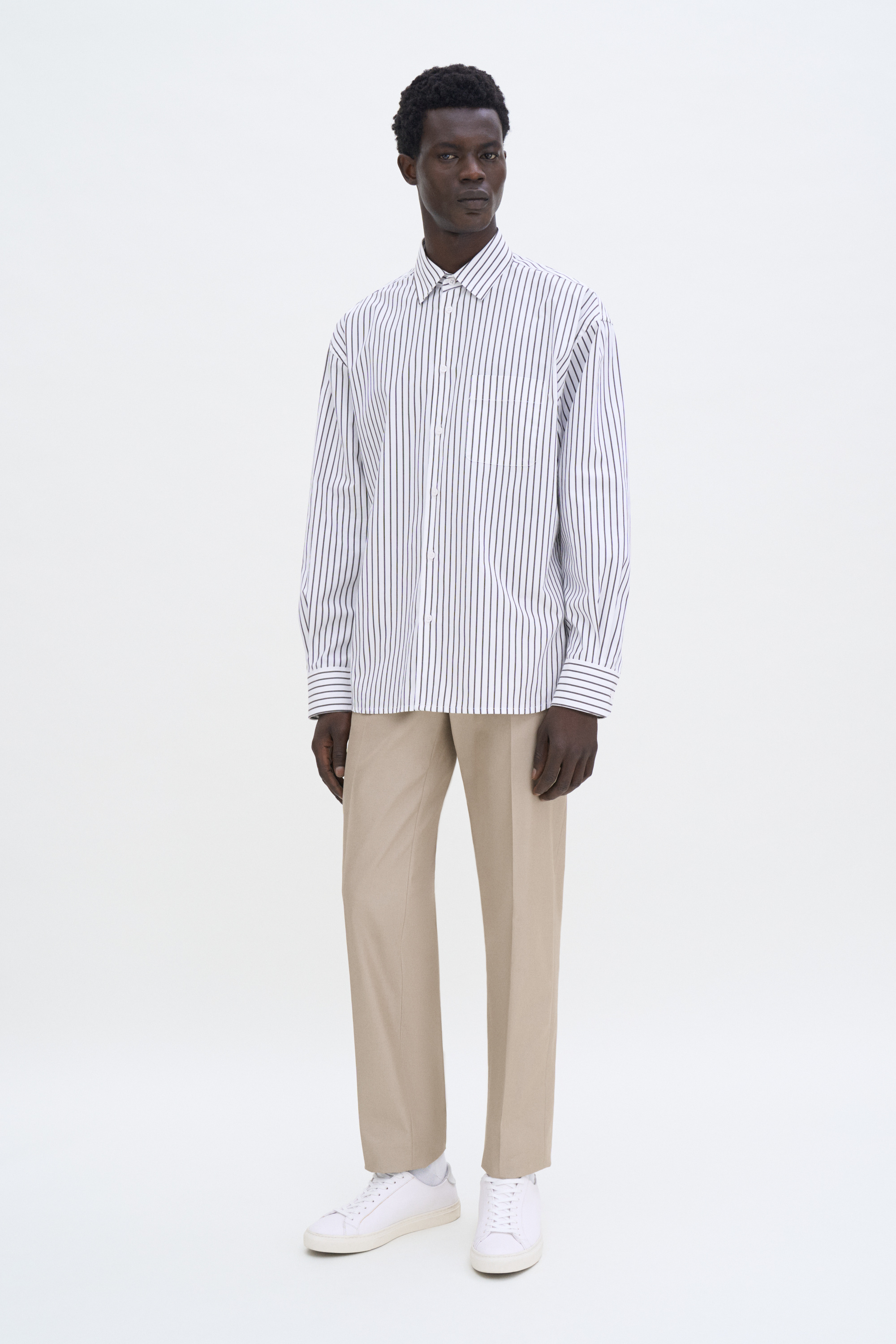 Filippa K Striped Cotton Poplin Shirt In Brown