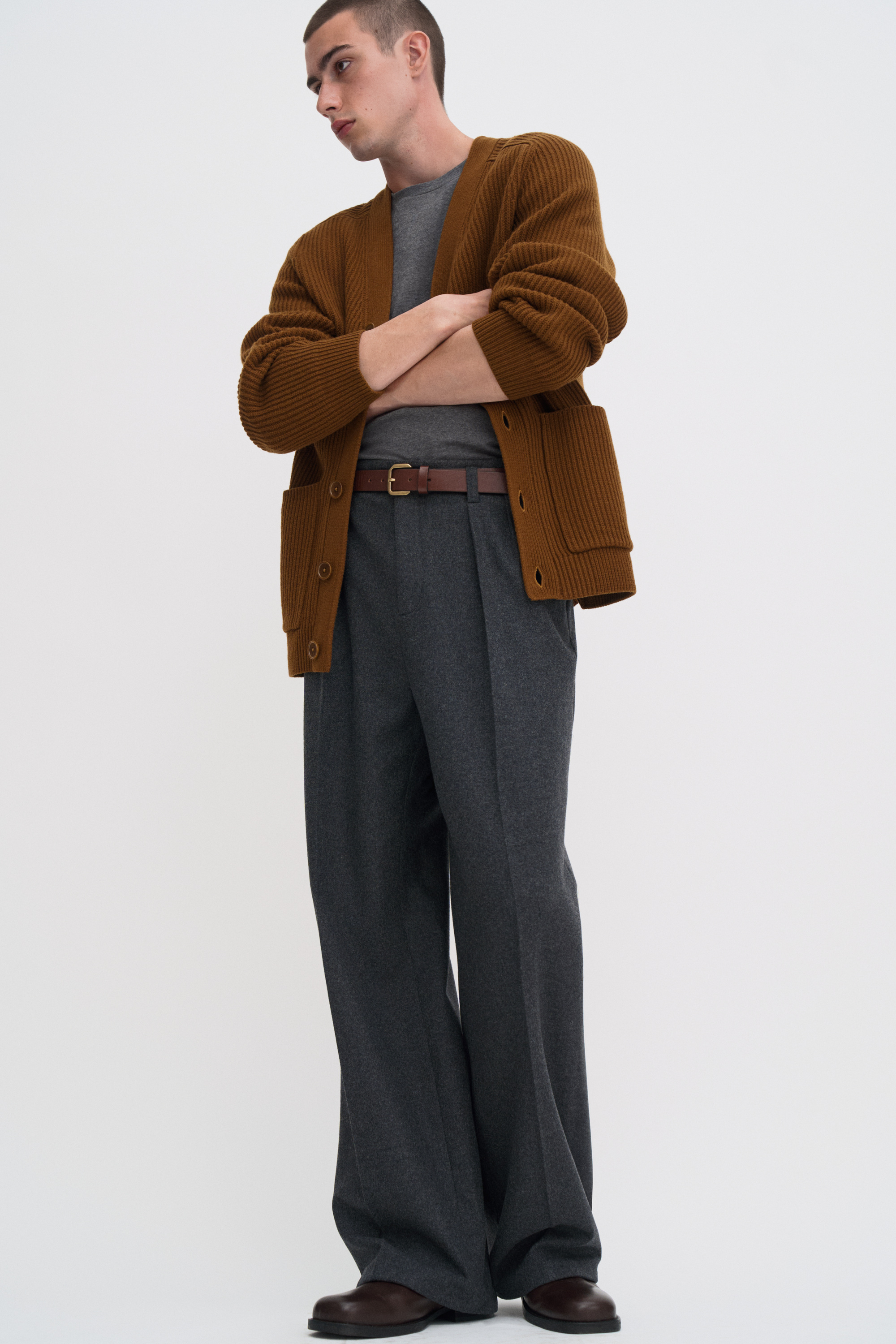 Filippa K Chunky Ribbed Wool Cardigan In Brown
