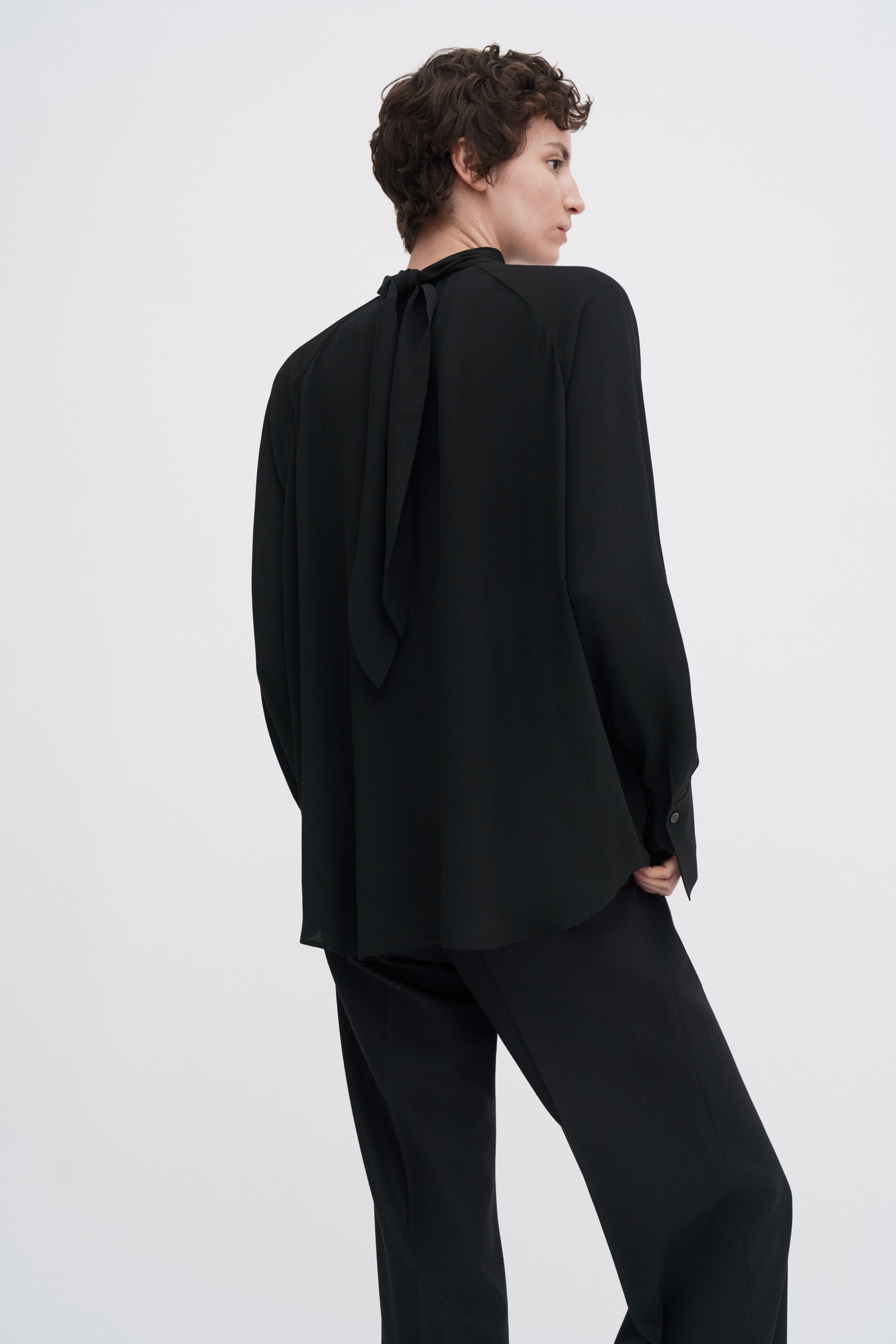 Filippa K Tie Neck Blouse In Black