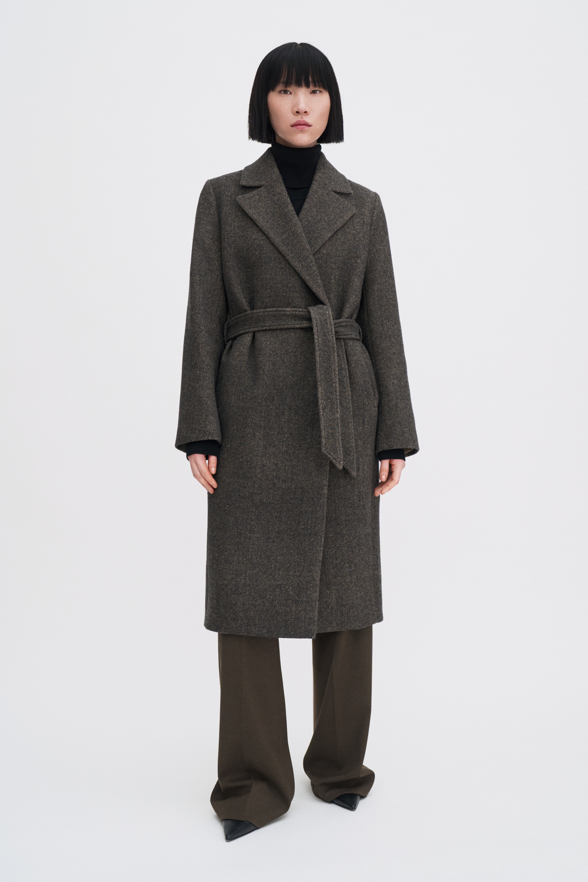 Filippa K Charlotte Twill Belted Coat In Brown