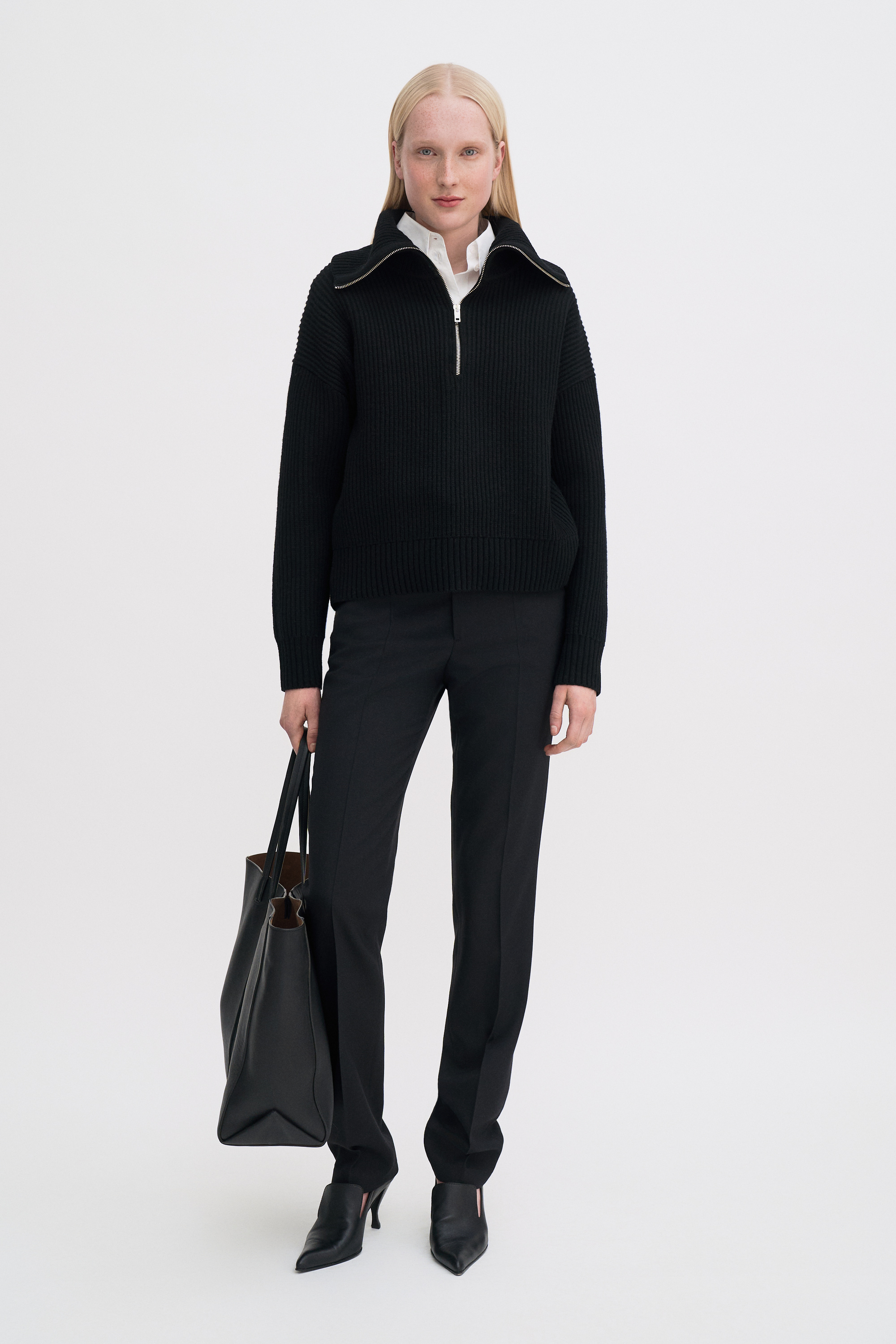 Filippa K Ribbed Wool Half Zip Sweater In Black