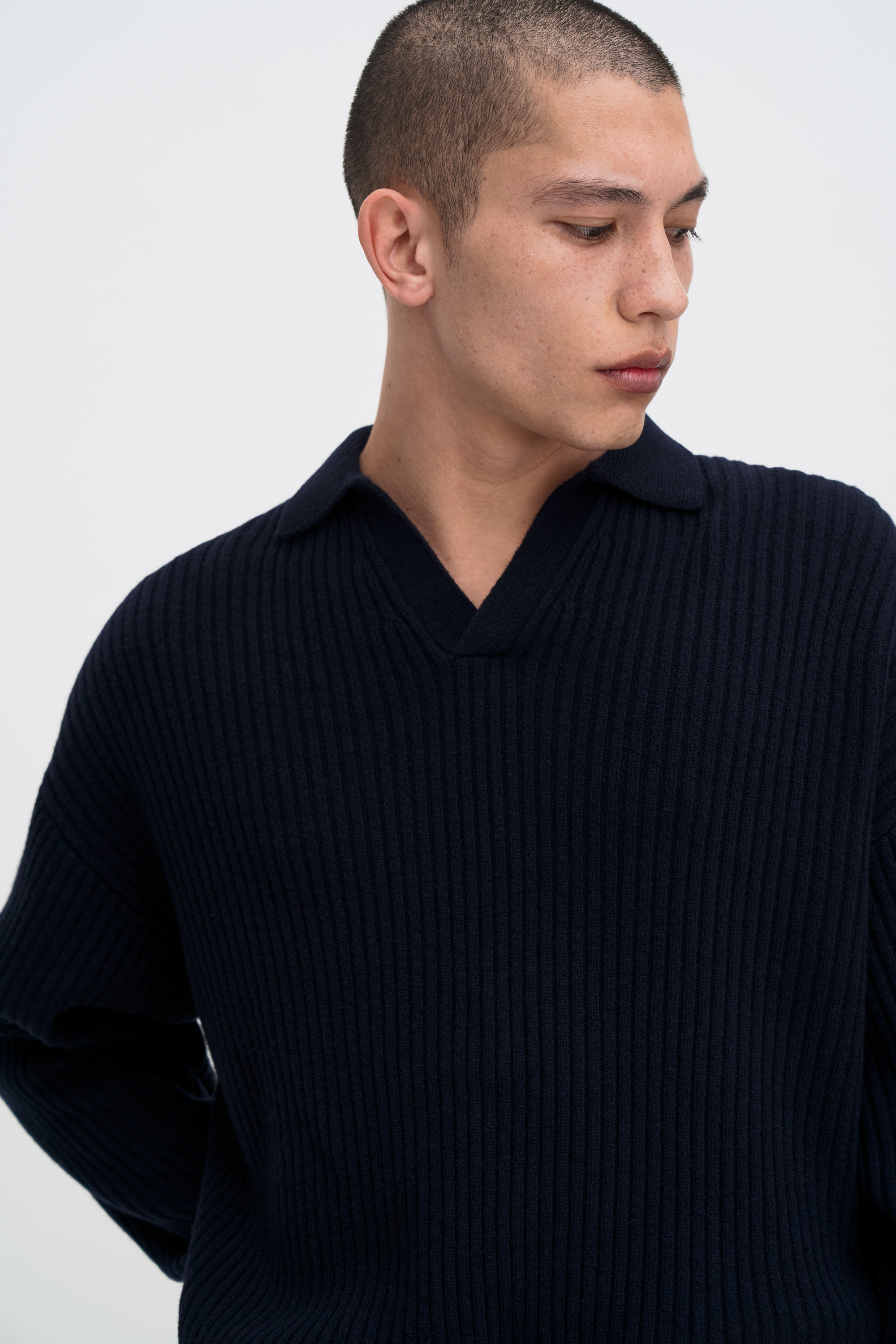 Filippa K Ribbed Wool Polo Shirt In Blue