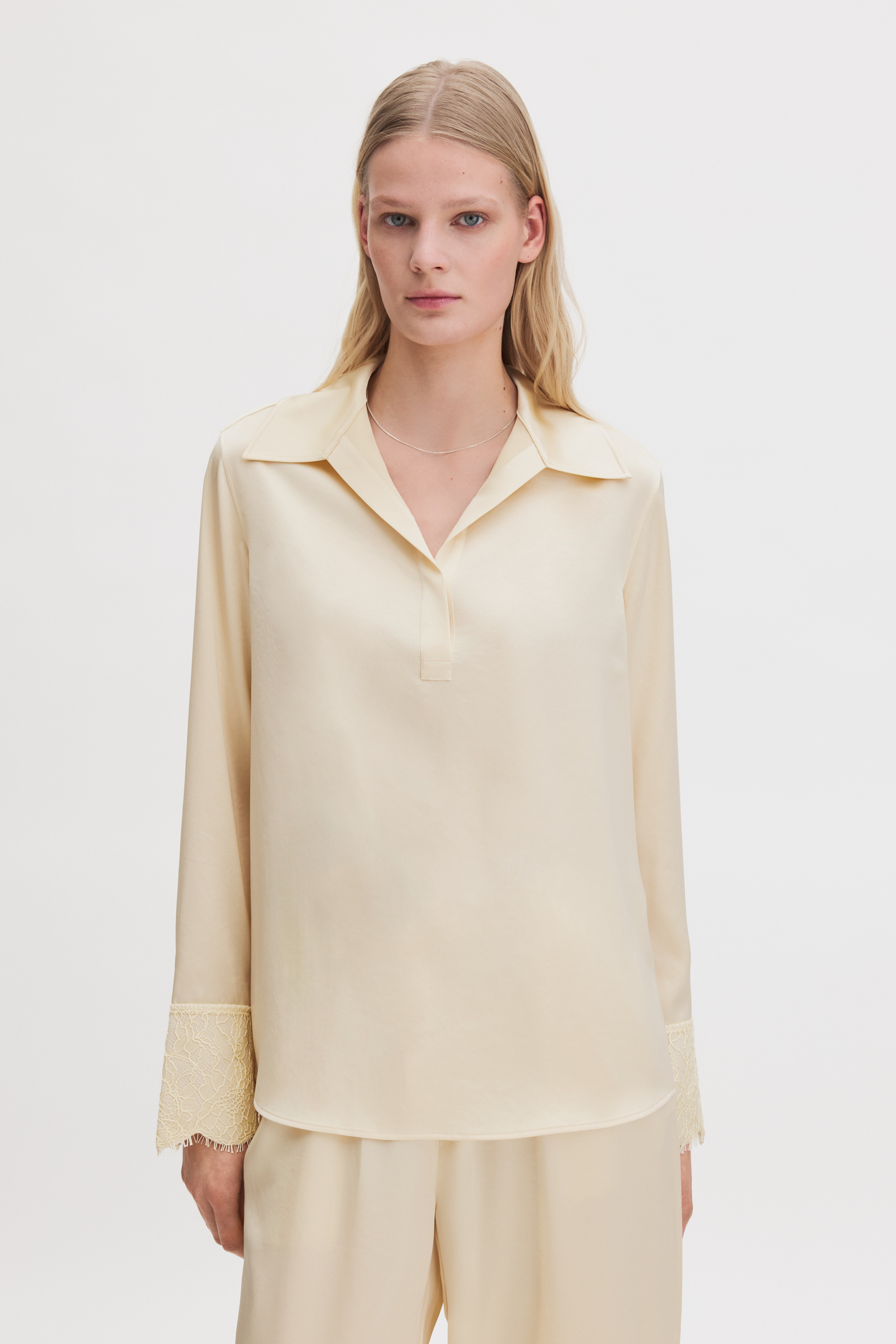 Filippa K Lace Cuff Detail Blouse In Yellow