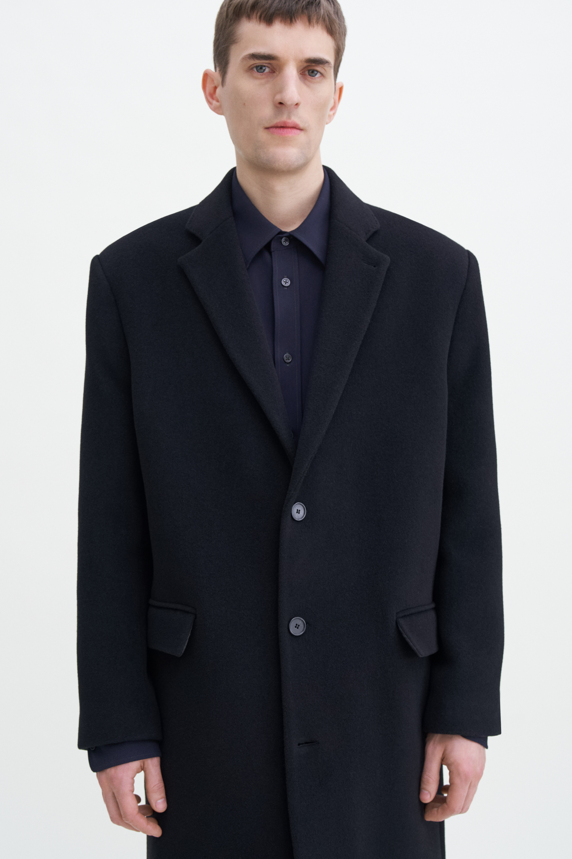 Filippa K Relaxed Wool Crombie Coat In Black