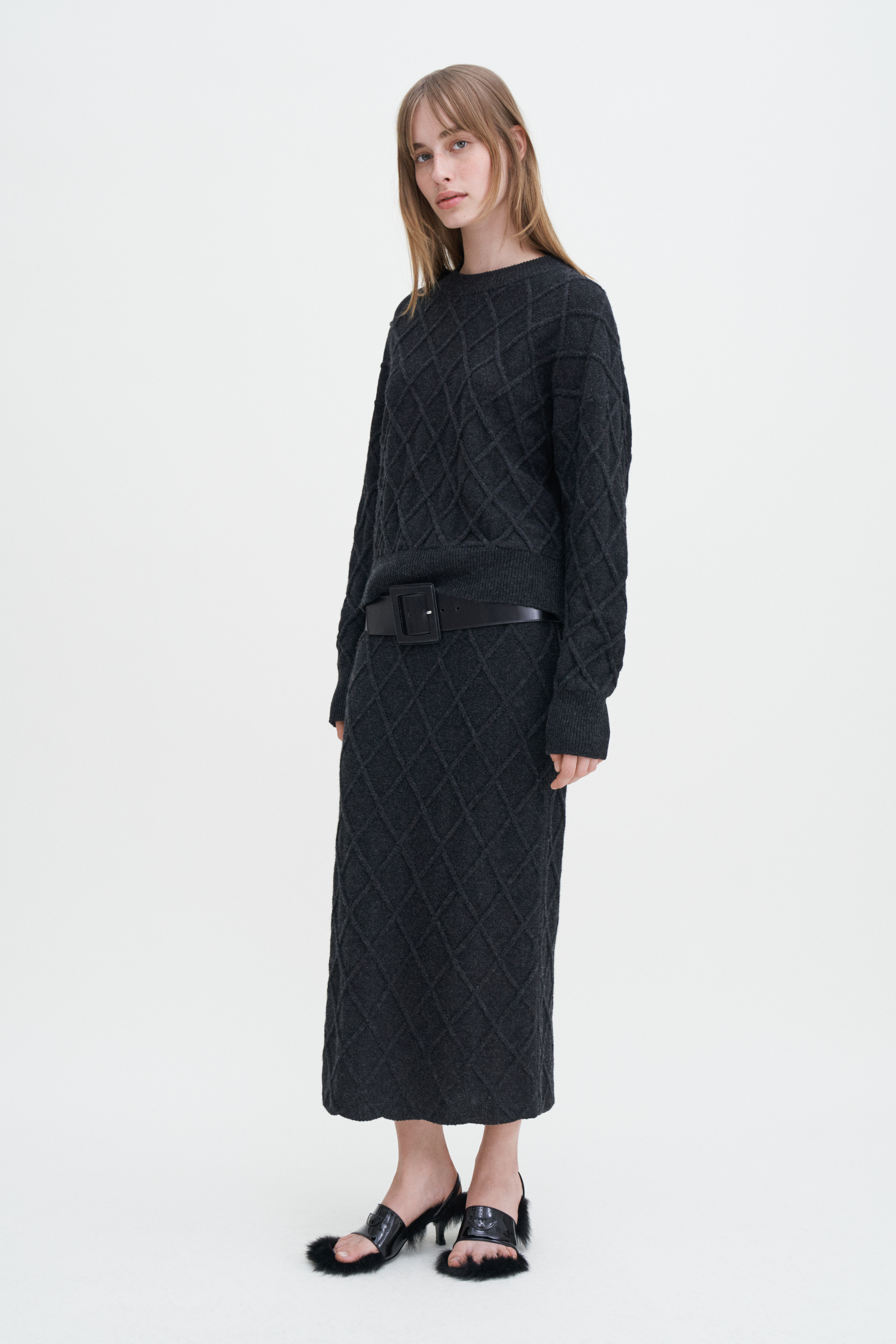 Filippa K Diamond Cable Sweater In Grey