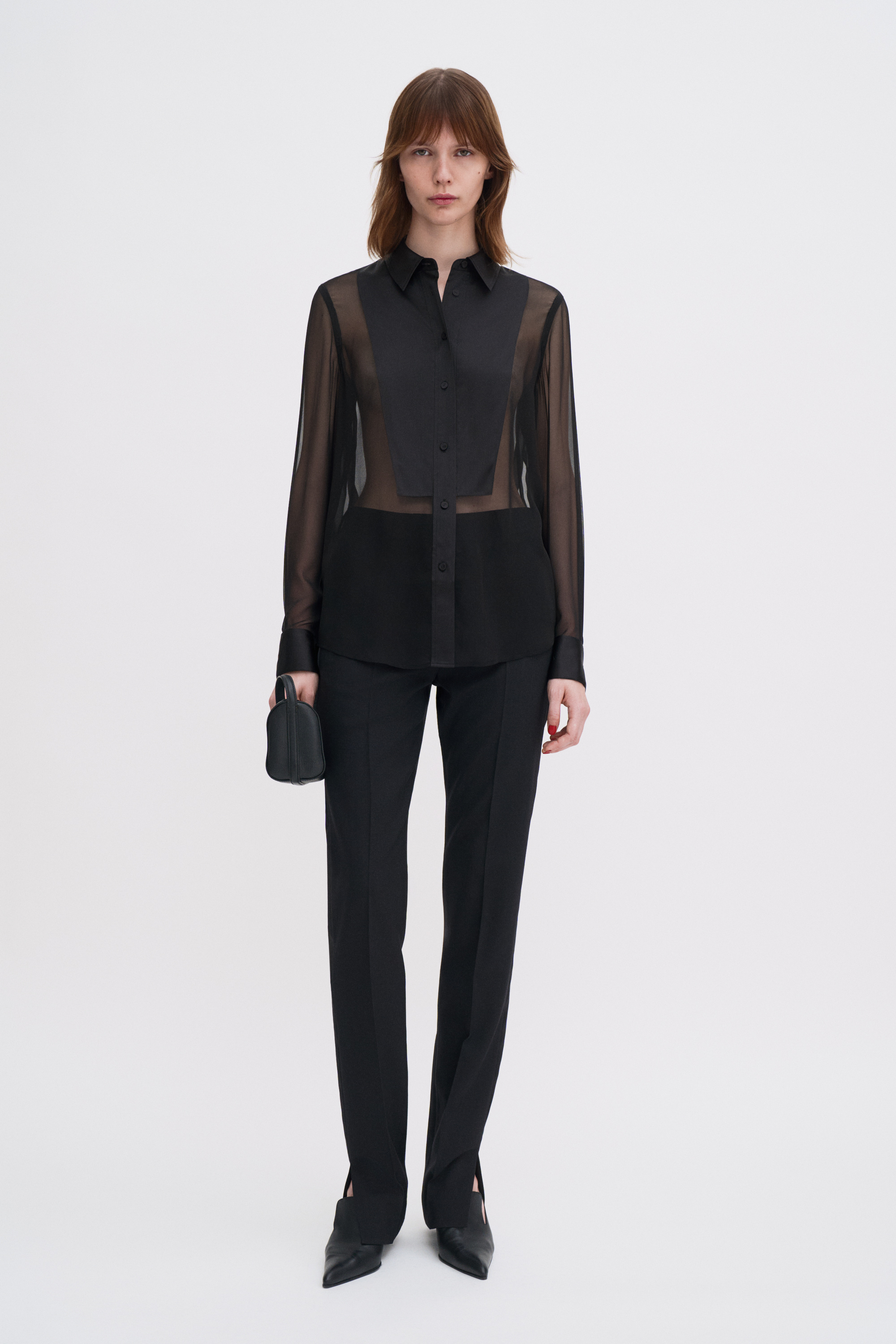 Filippa K Sheer Silk Tuxedo Shirt In Multi
