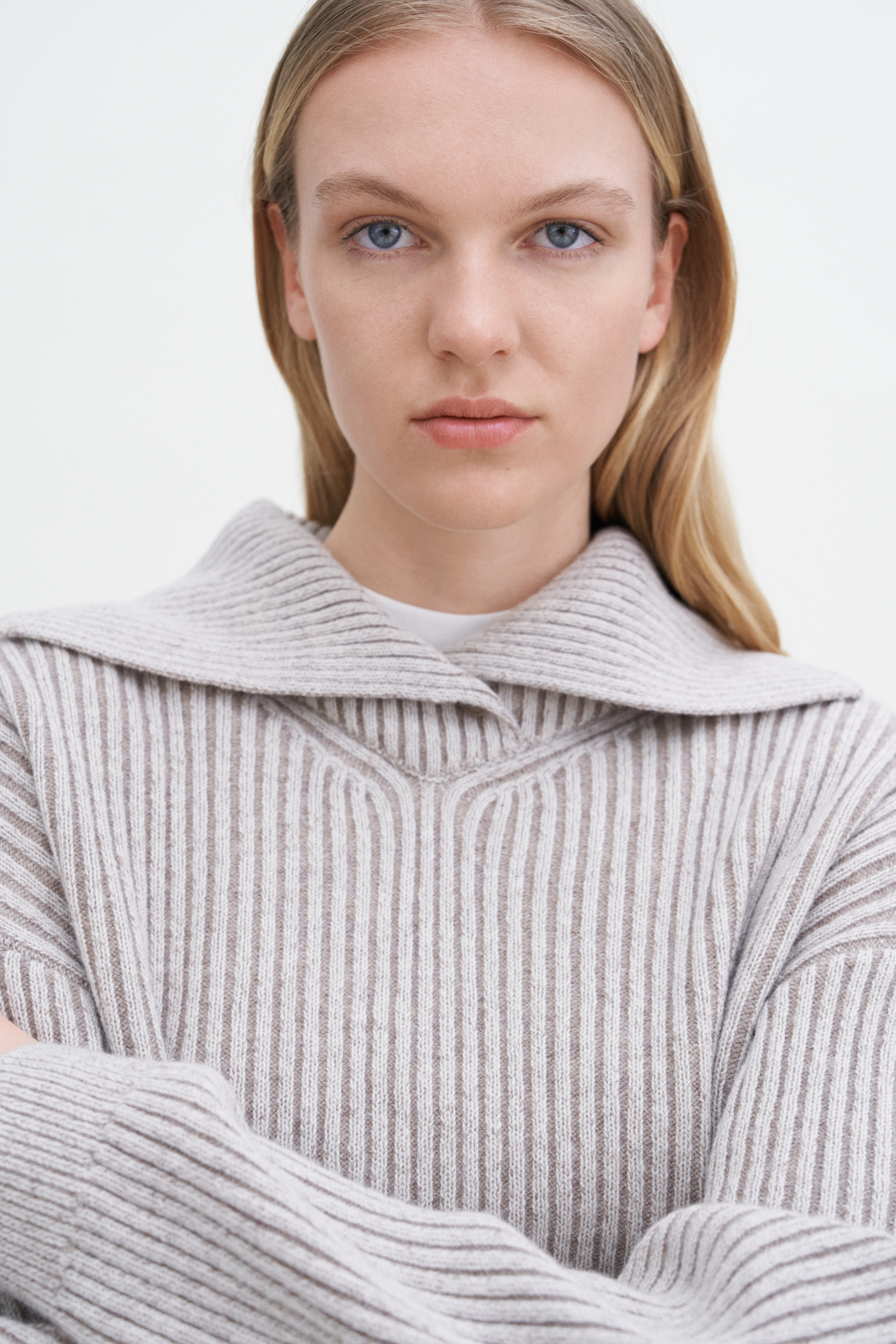 Filippa K Ribbed Collar Sweater In White