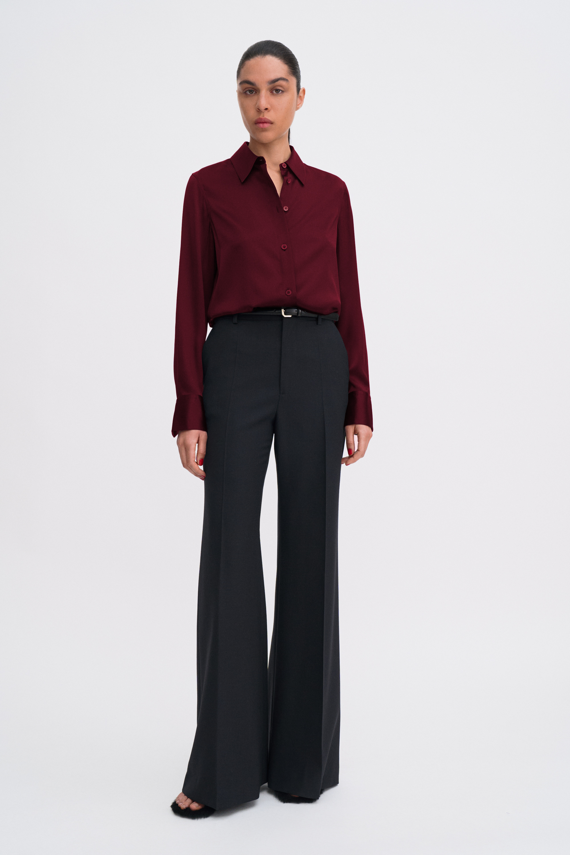 Filippa K Silk Shirt In Burgundy