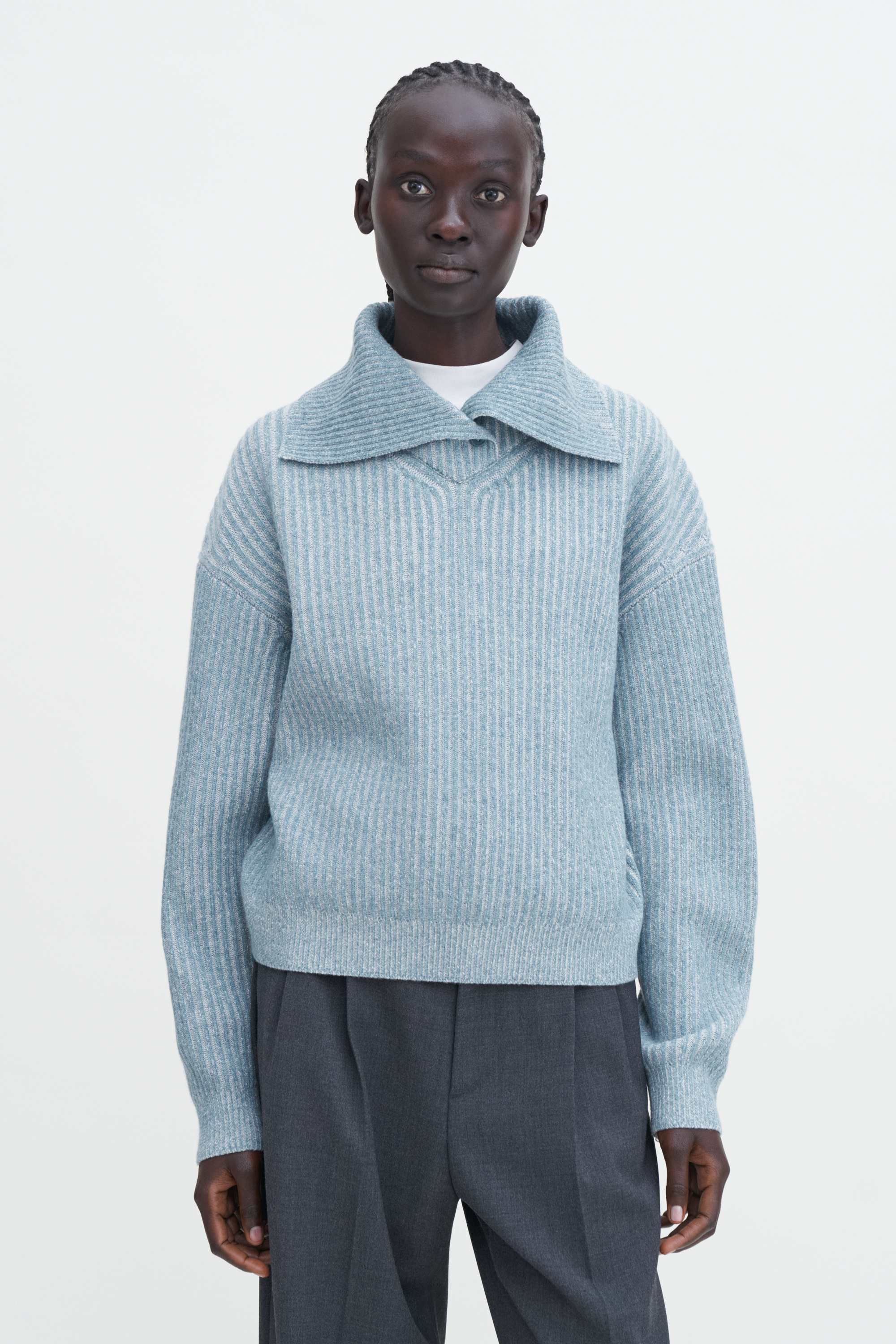 Filippa K Ribbed Collar Sweater In Blue