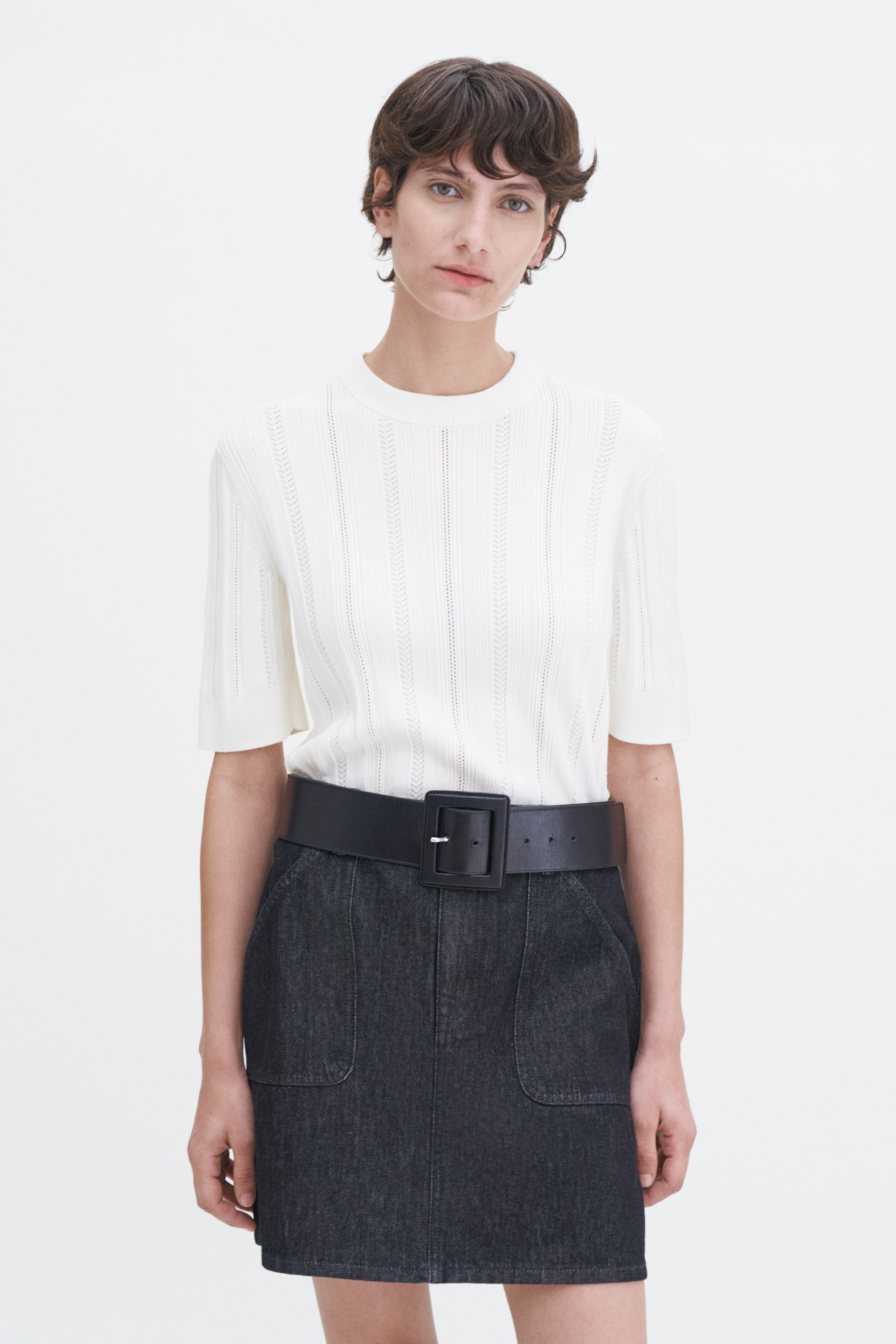 Filippa K Braid Knit Tshirt In White
