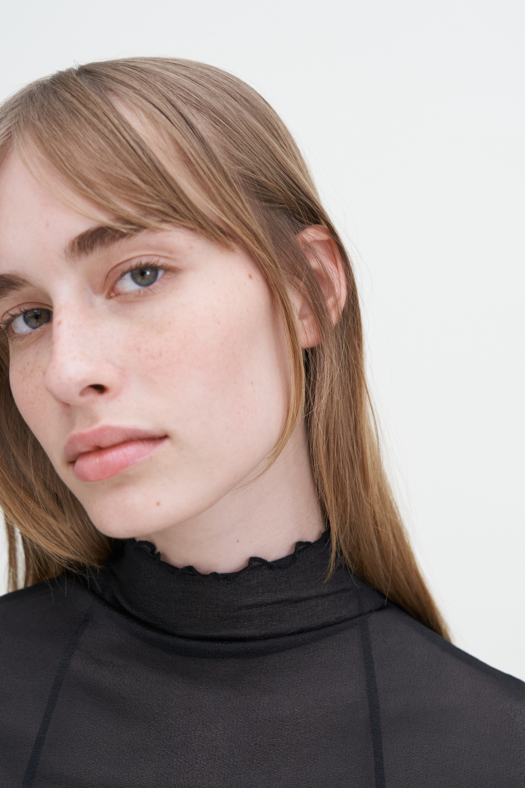 Filippa K Mock Neck Frill Top In Black