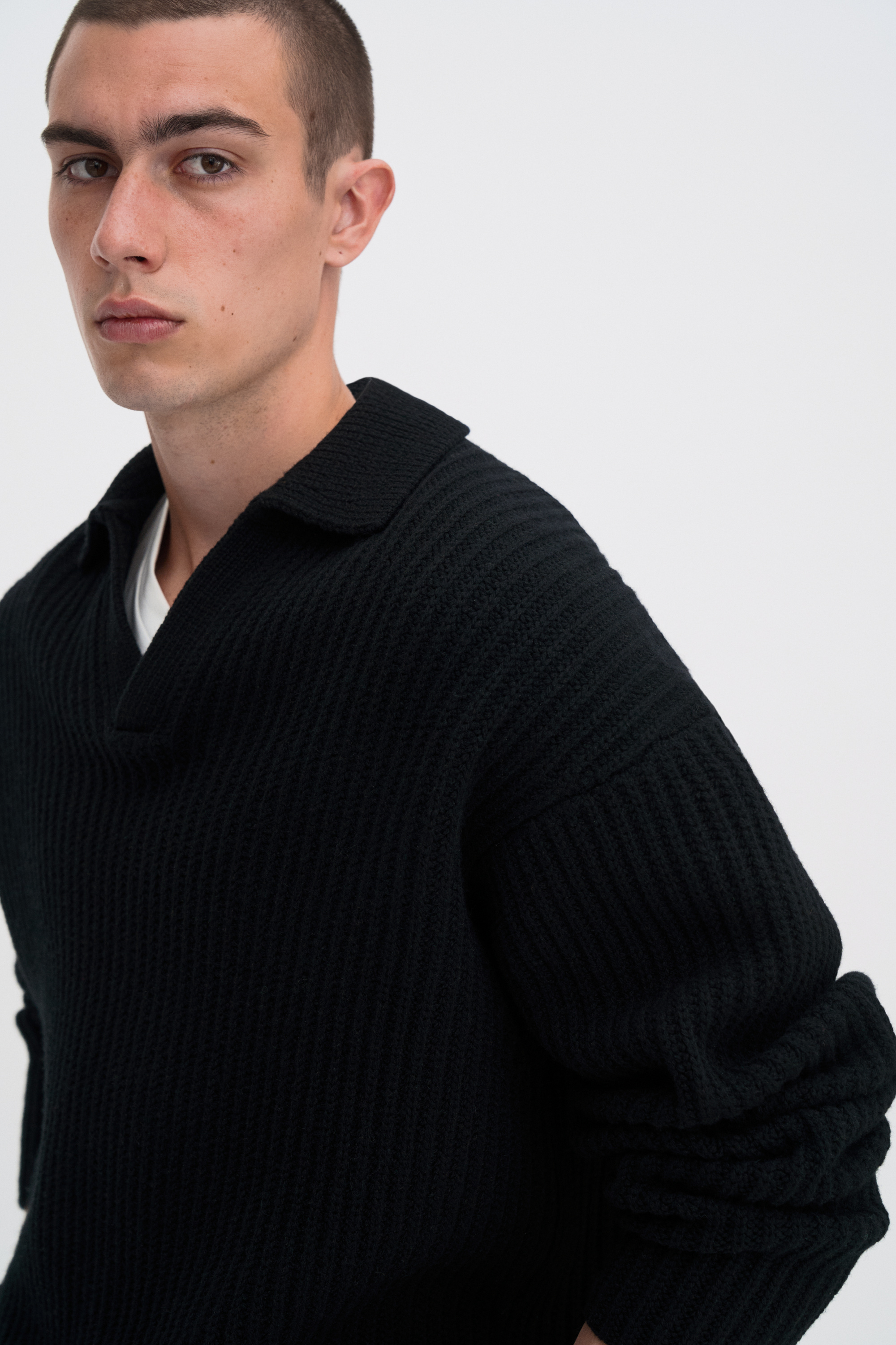 Filippa K Chunky Ribbed Wool Polo In Black