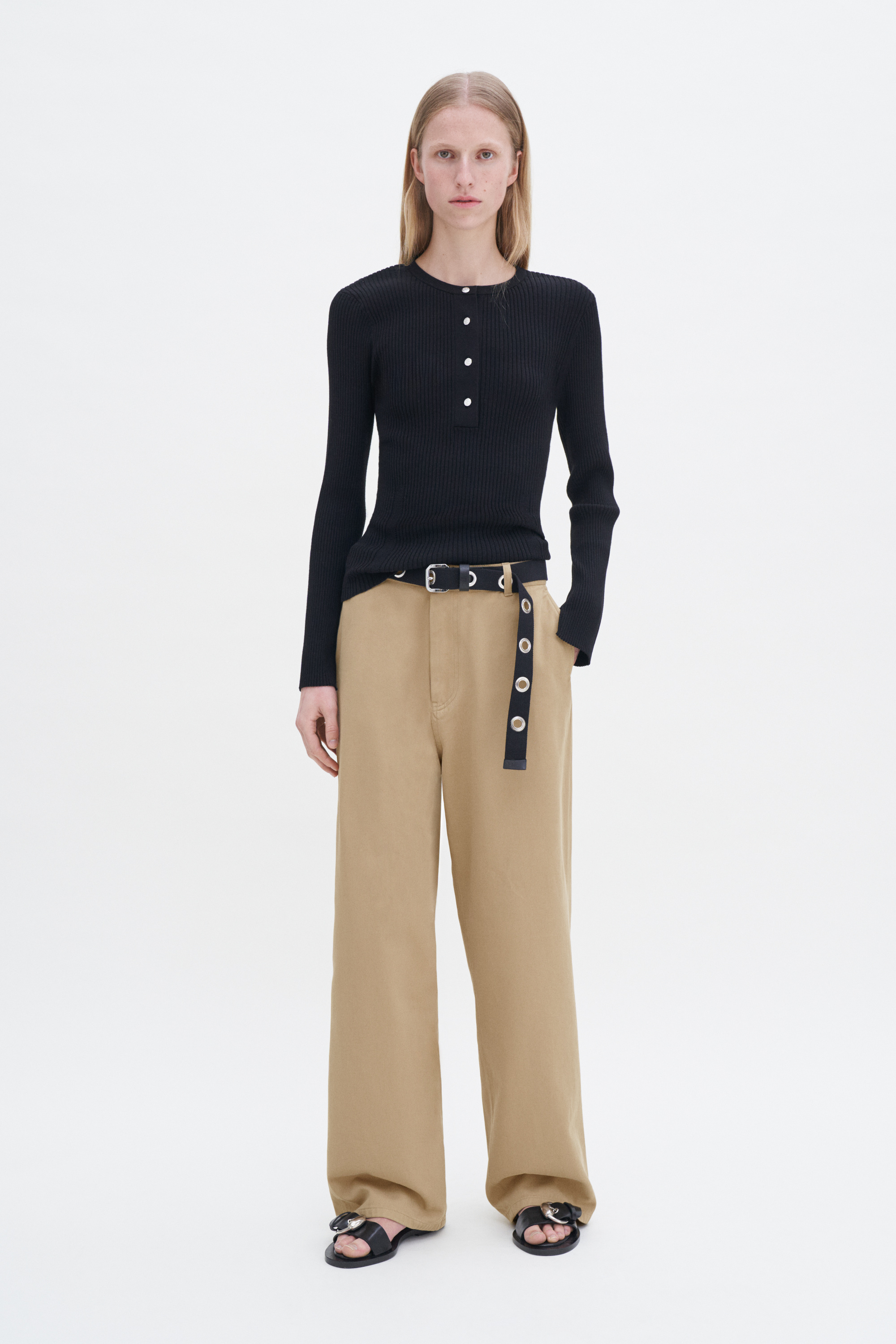 Filippa K Ribbed Knit Henley In Black