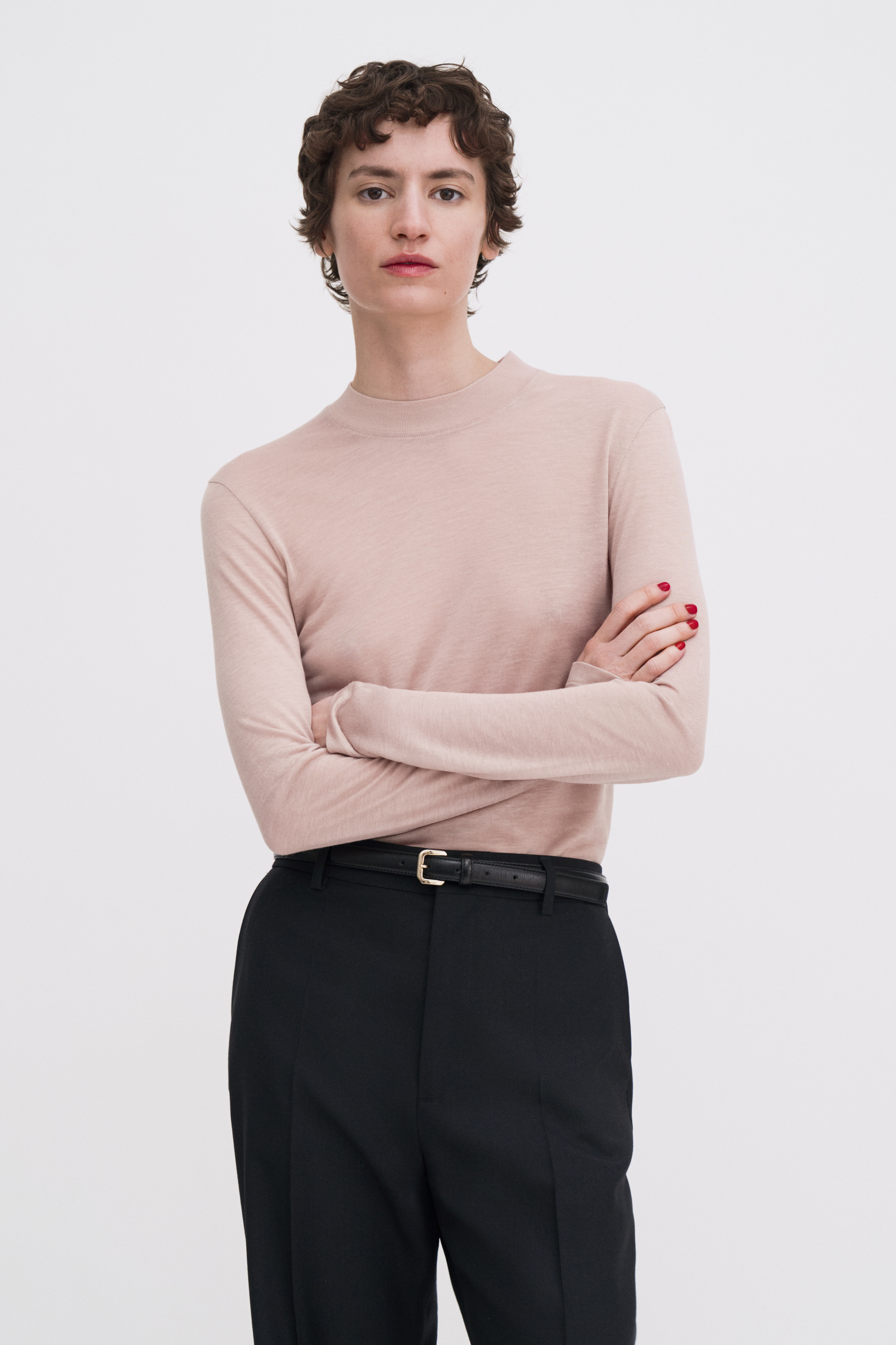 Filippa K Lyocell Cashmere Mock Neck Top In Pink