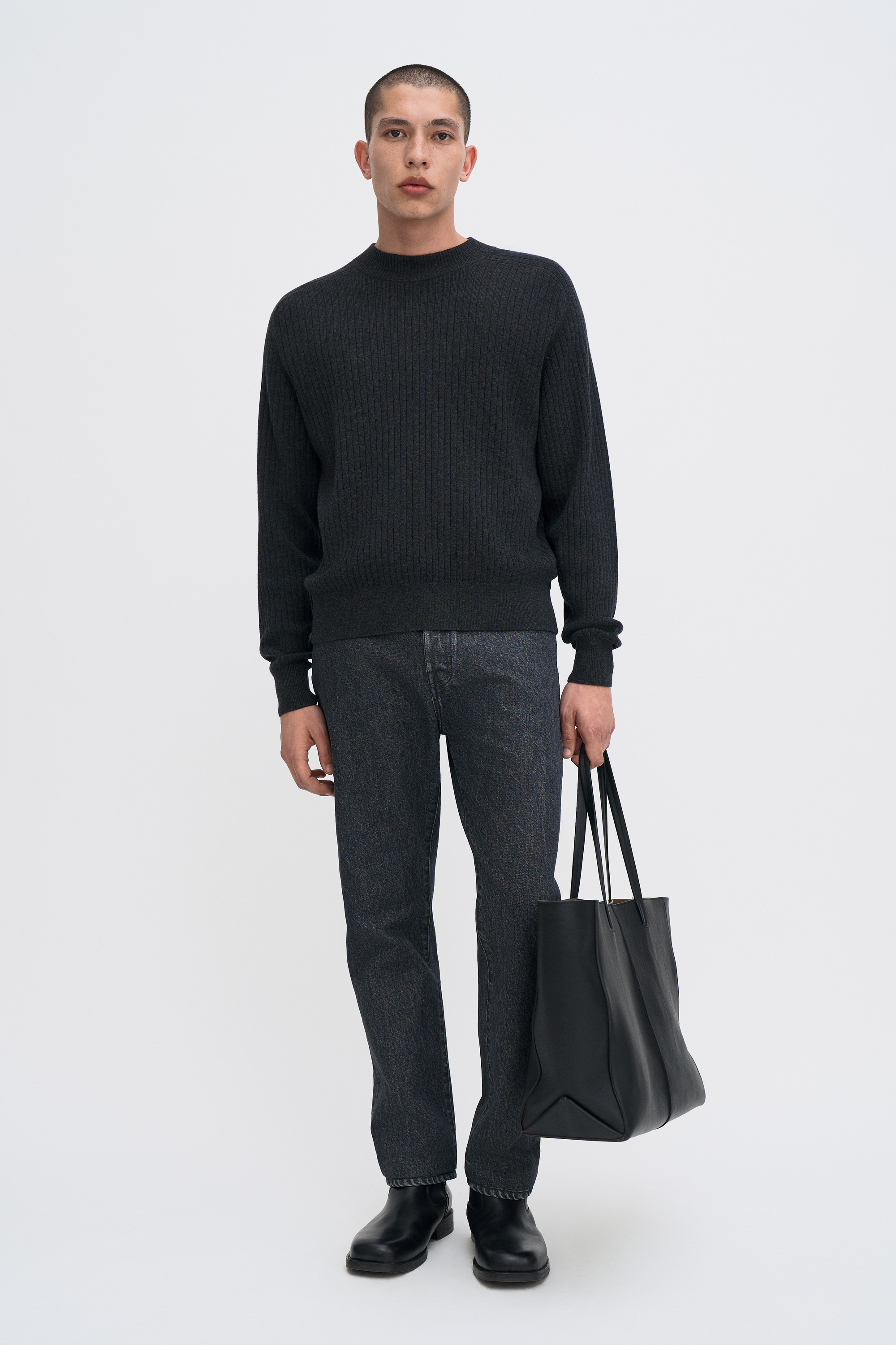 Filippa K Cotton Merino Mock Neck Sweater In Gray
